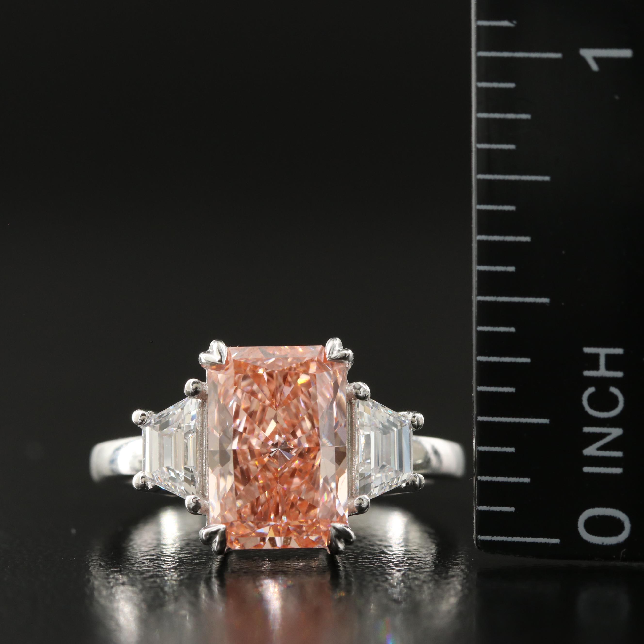 14K 3.64 CTW Lab Grown Diamond Ring with Fancy Pink Center and IGI Report