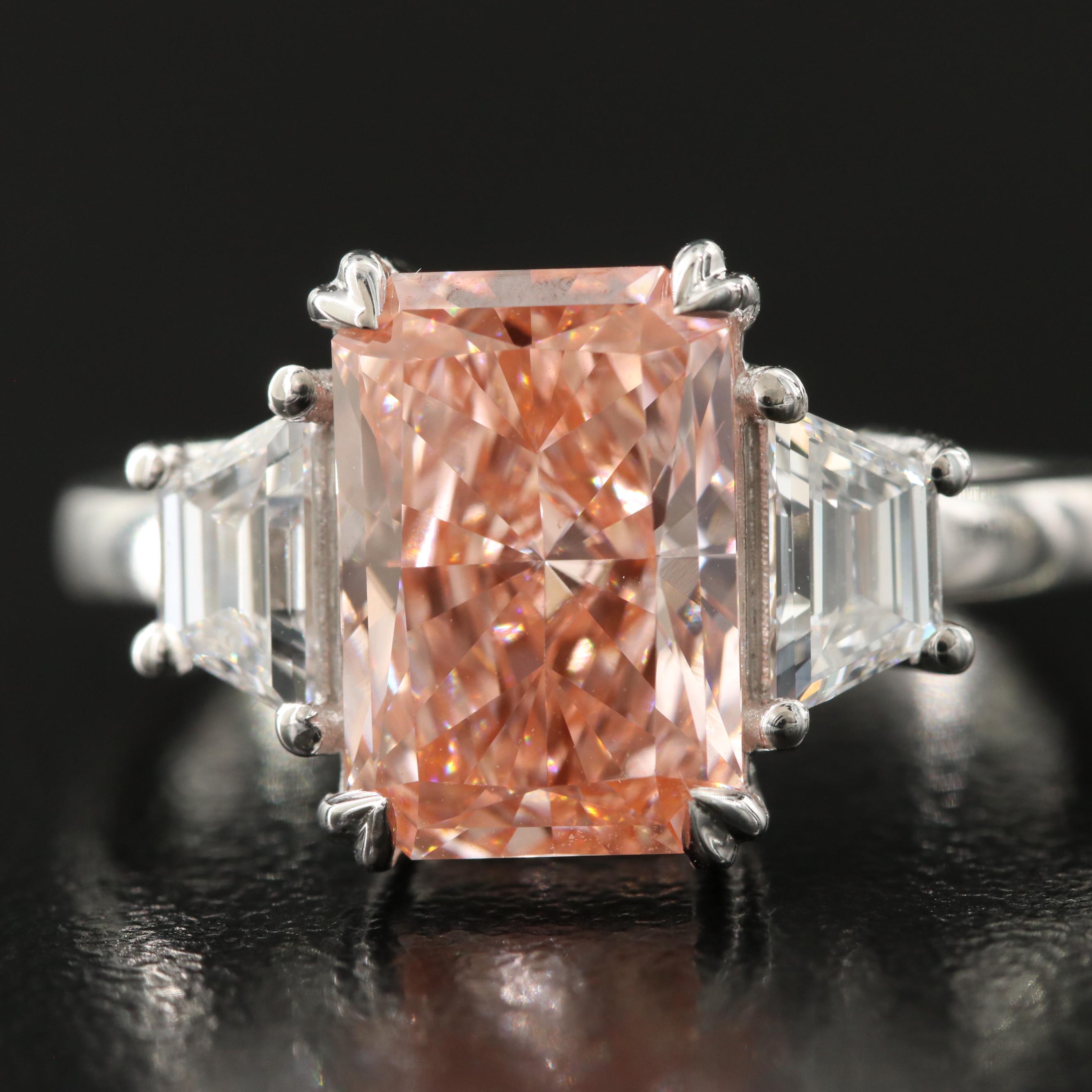 14K 3.64 CTW Lab Grown Diamond Ring with Fancy Pink Center and IGI Report