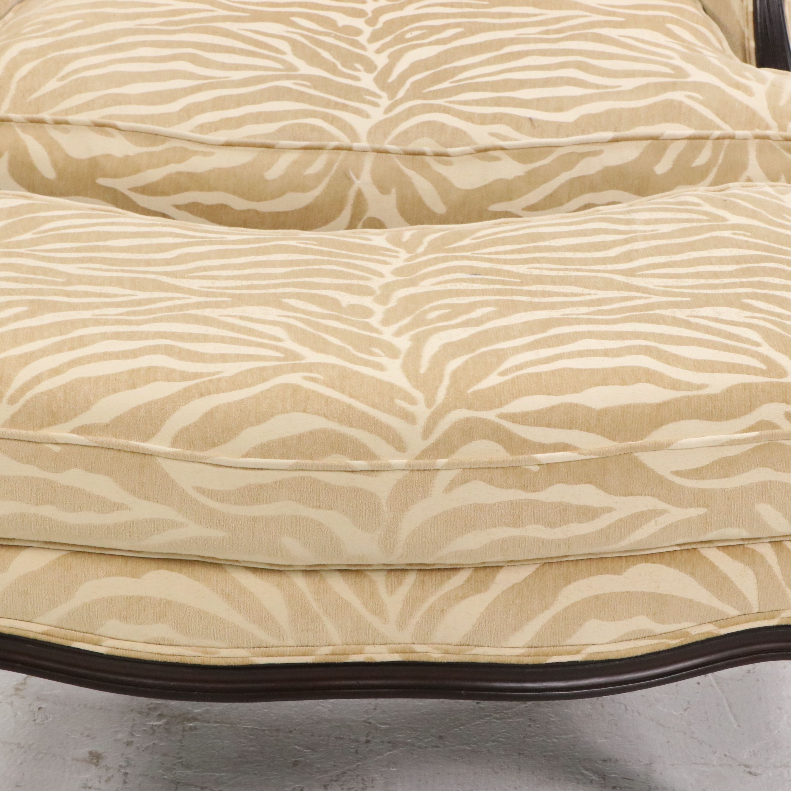 Ethan Allen Zebra Pattern Upholstered Armchair and Ottoman