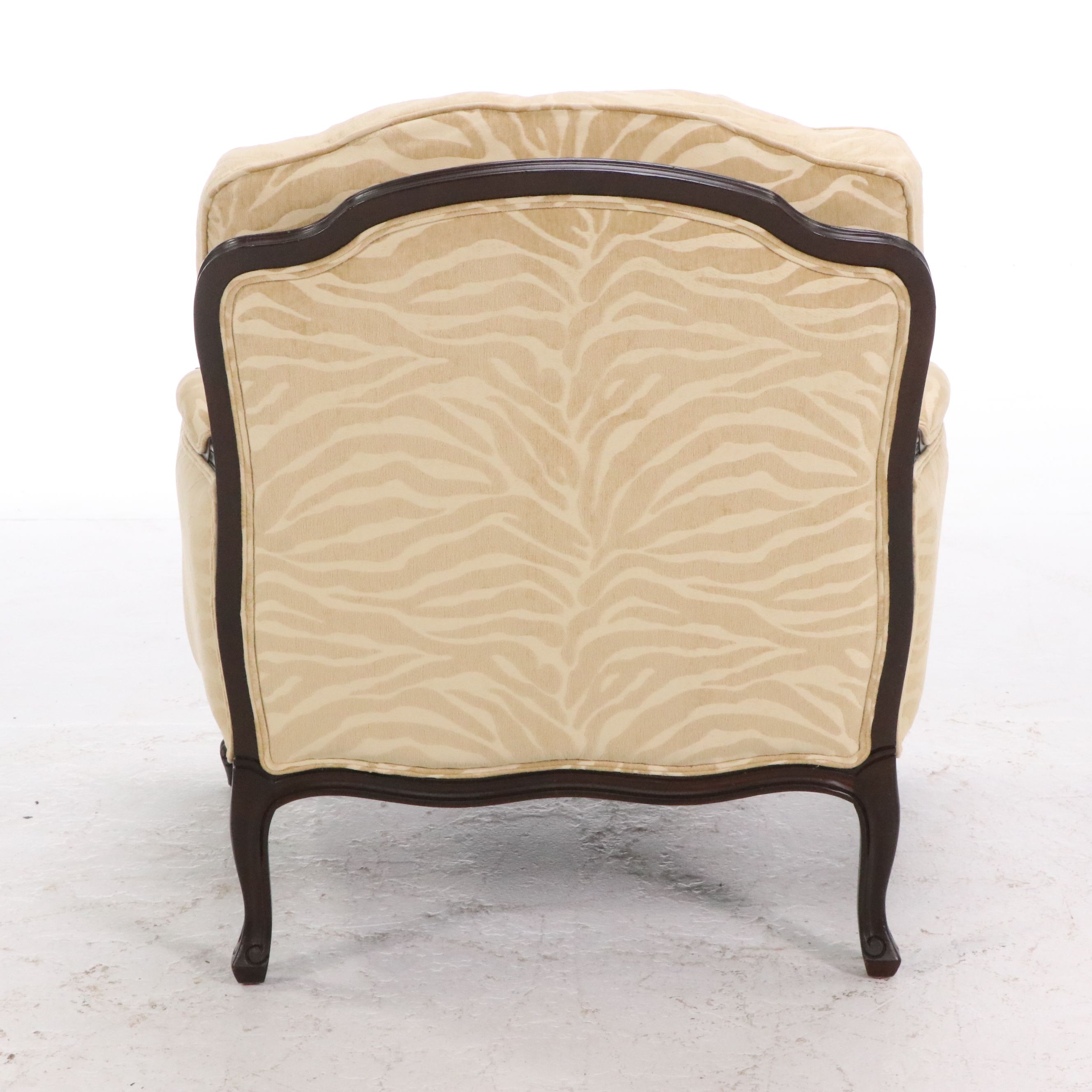 Ethan Allen Zebra Pattern Upholstered Armchair and Ottoman