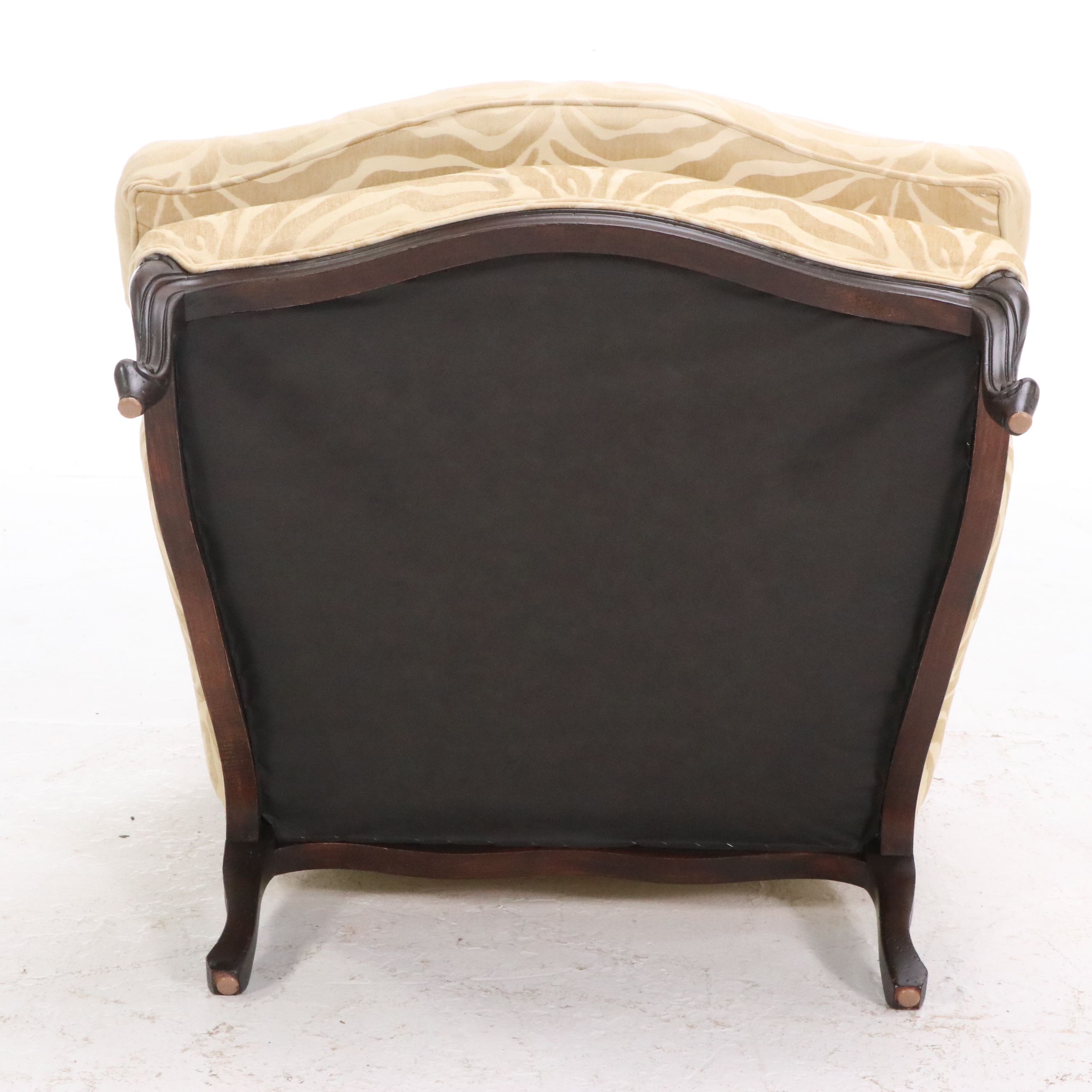 Ethan Allen Zebra Pattern Upholstered Armchair and Ottoman