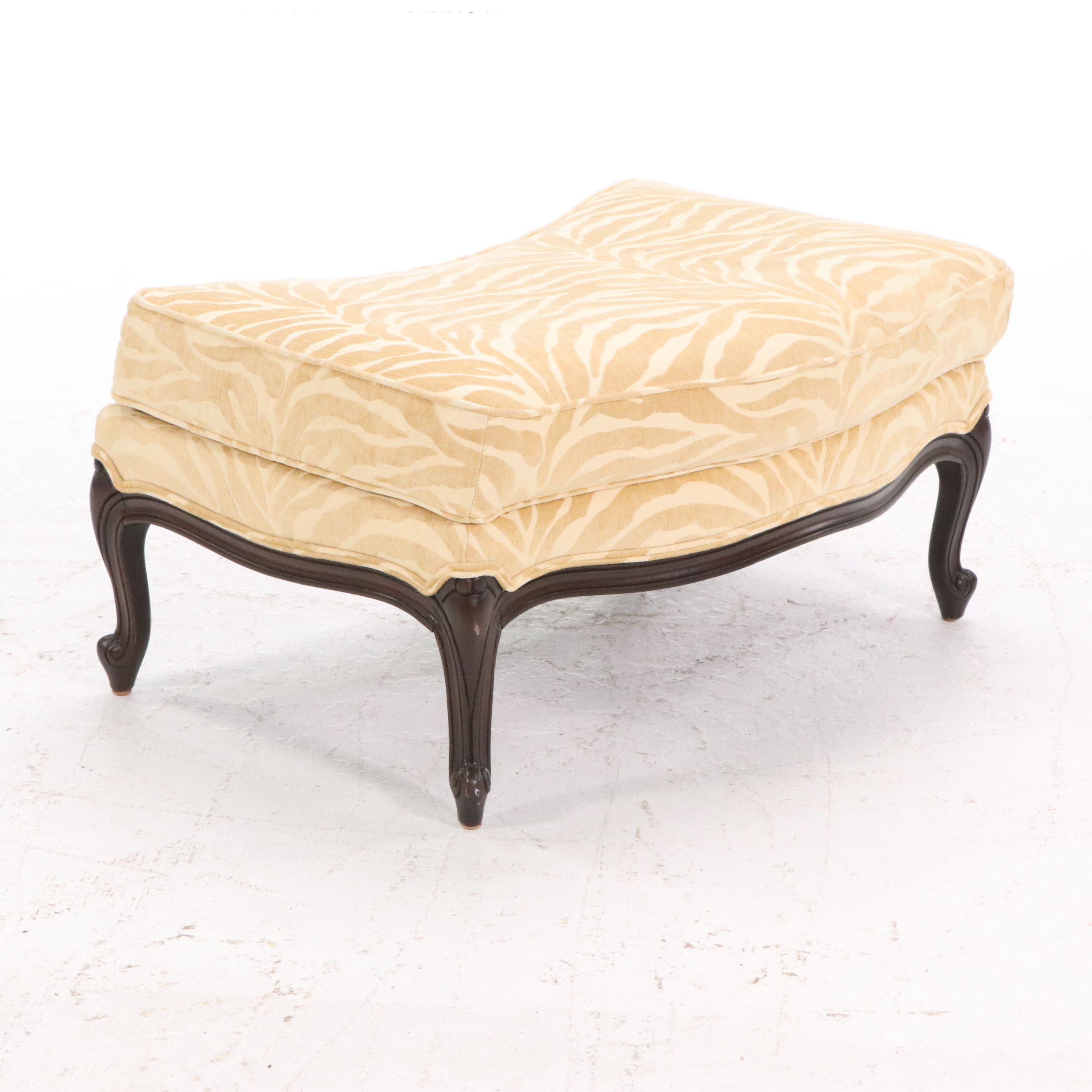 Ethan Allen Zebra Pattern Upholstered Armchair and Ottoman