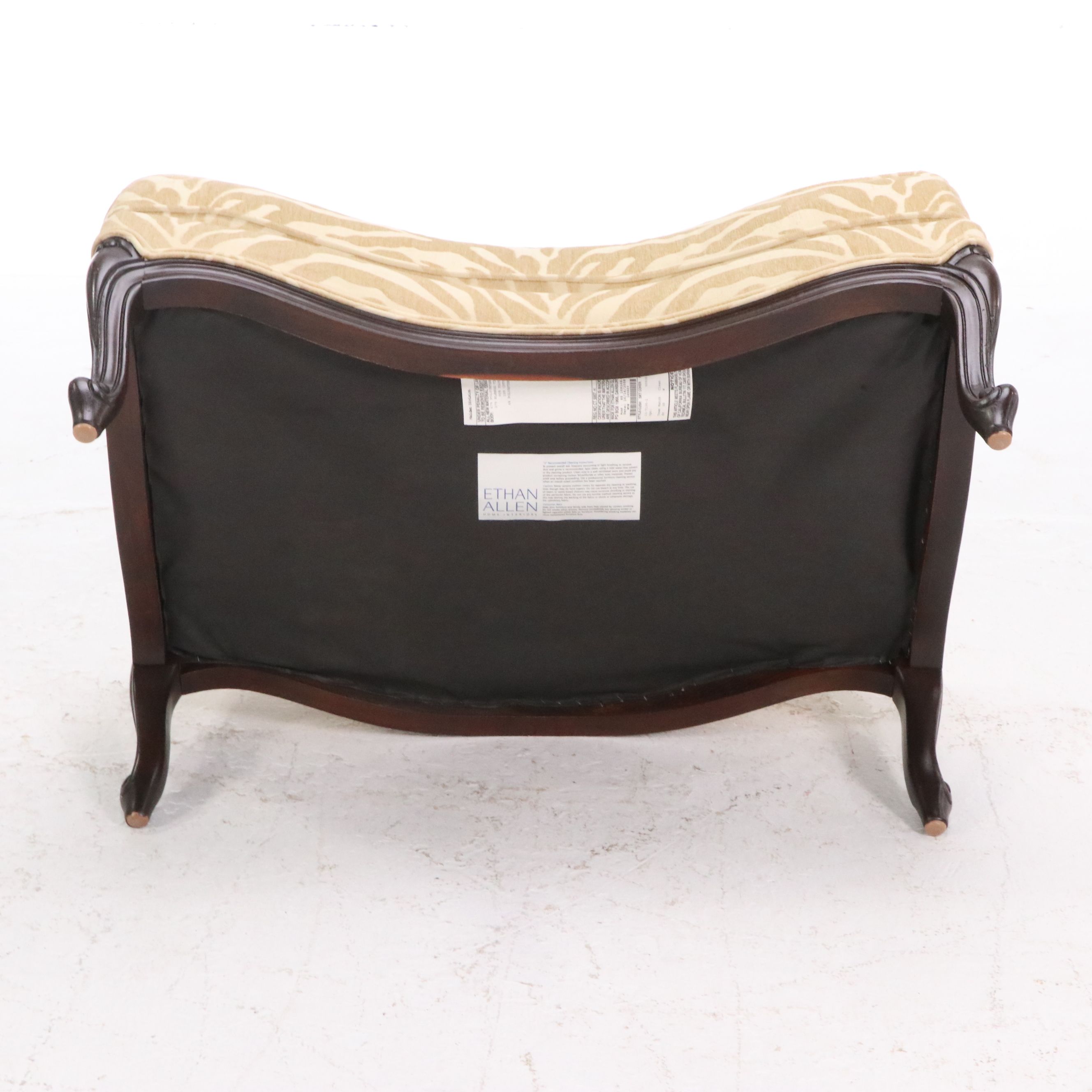 Ethan Allen Zebra Pattern Upholstered Armchair and Ottoman