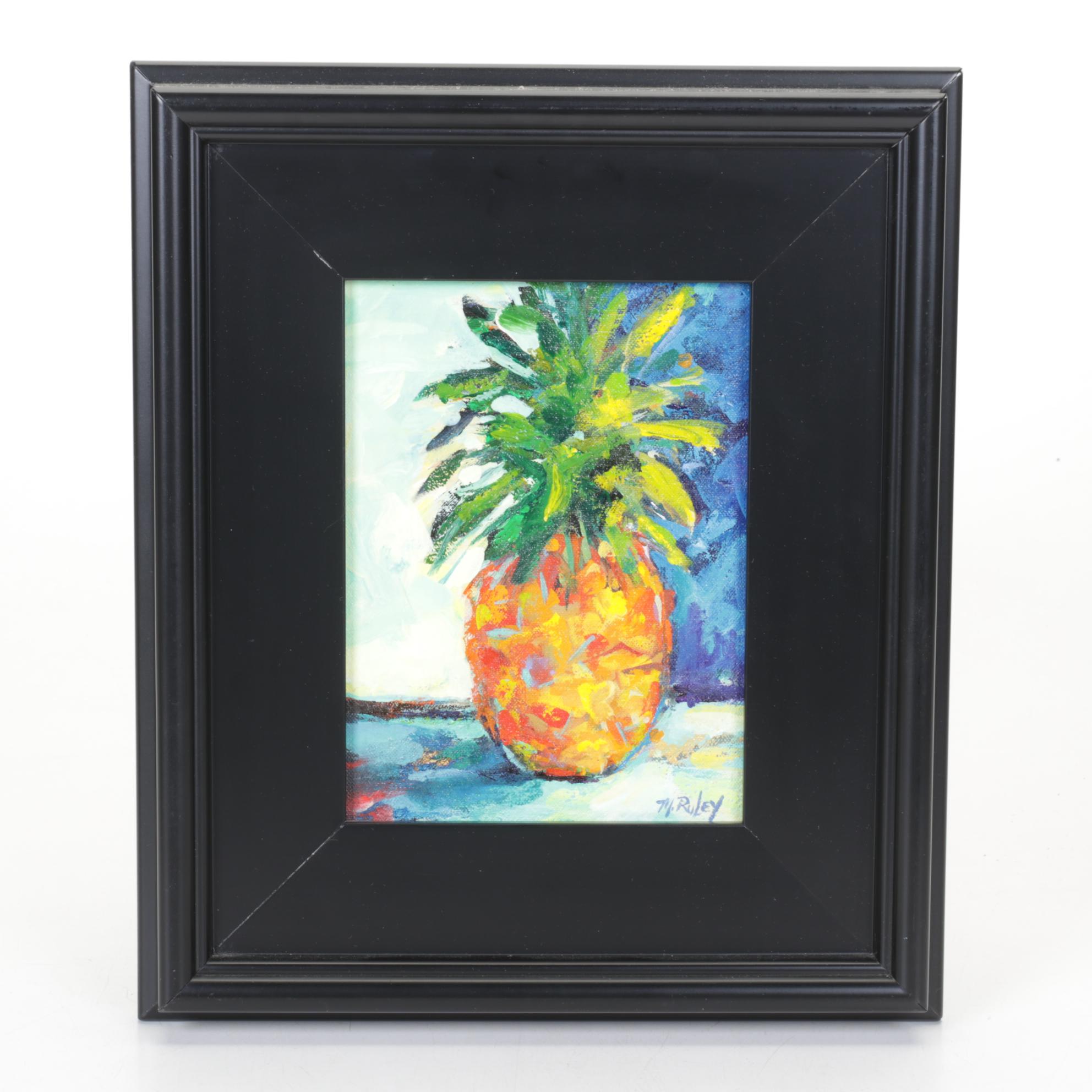 M. Riley Still Life Oil Painting of Pineapple "A Risk of Paradise"