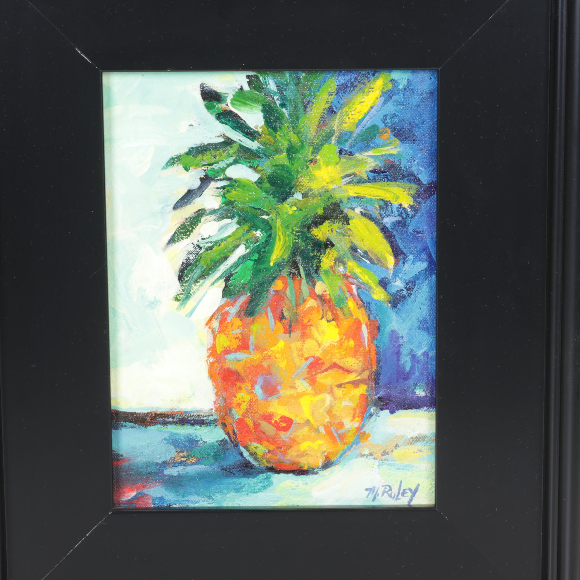 M. Riley Still Life Oil Painting of Pineapple "A Risk of Paradise"