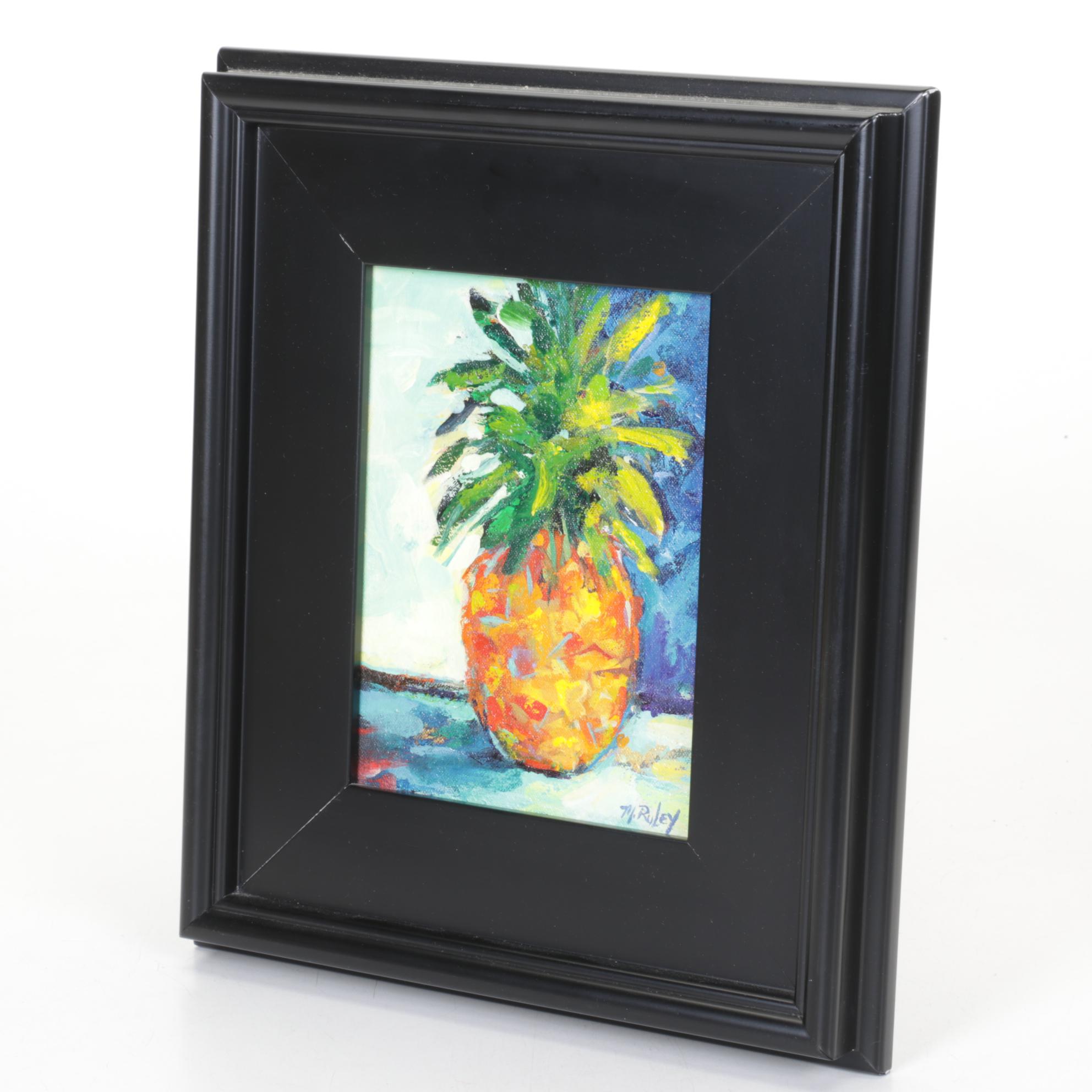 M. Riley Still Life Oil Painting of Pineapple "A Risk of Paradise"