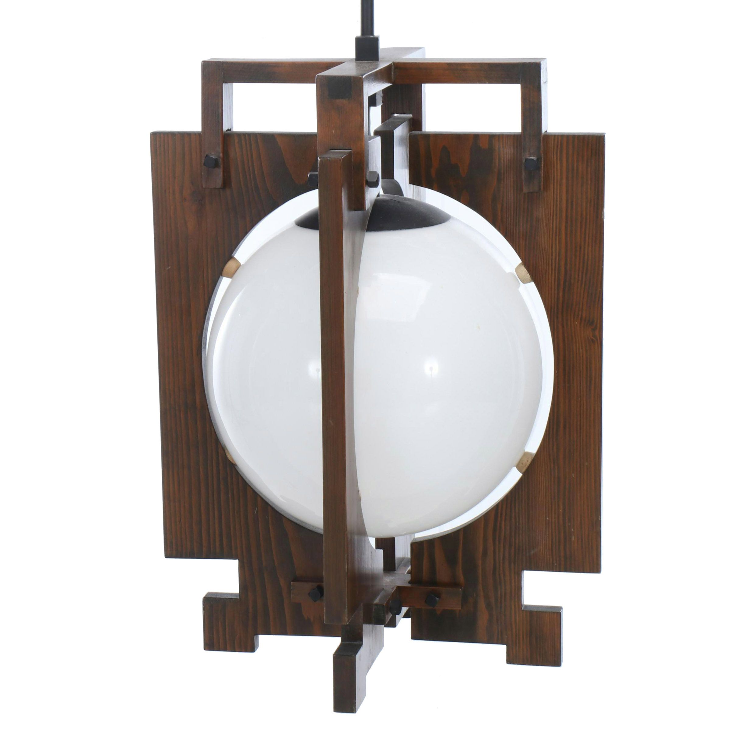 Amsterdam School Art Deco Style Wood and Glass Pendant Light