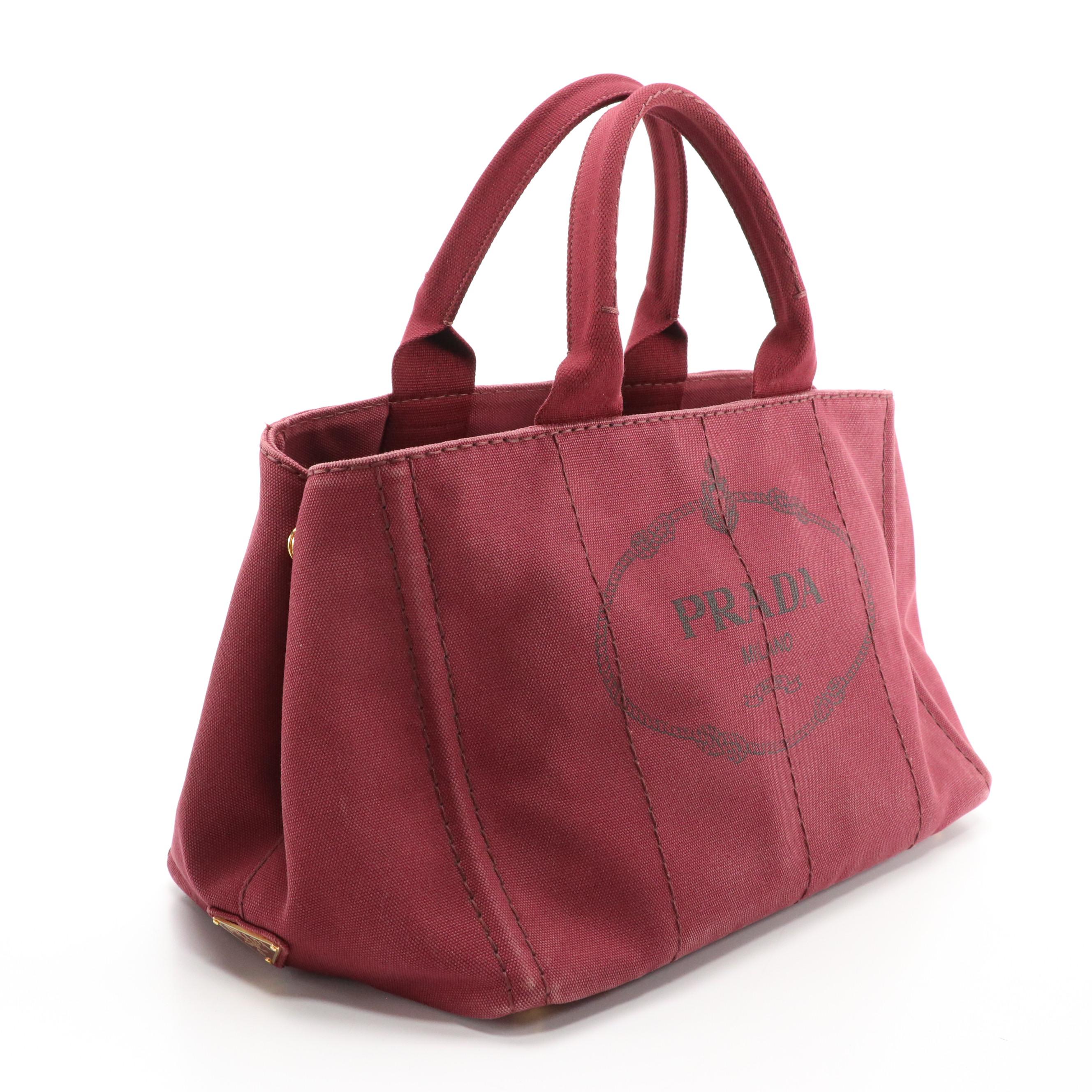 Prada Canapa Logo Two-Way Tote in Burgundy Canvas