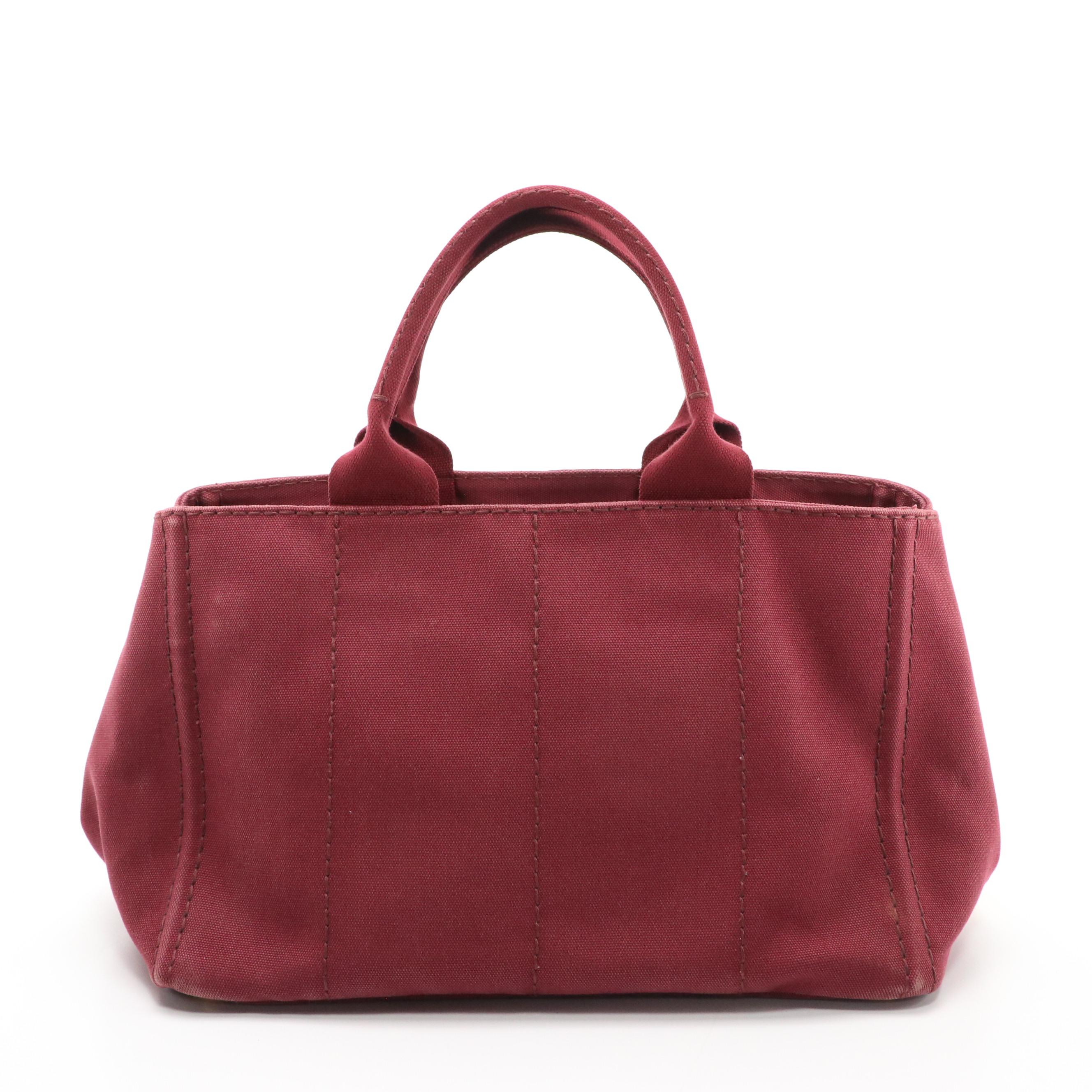 Prada Canapa Logo Two-Way Tote in Burgundy Canvas