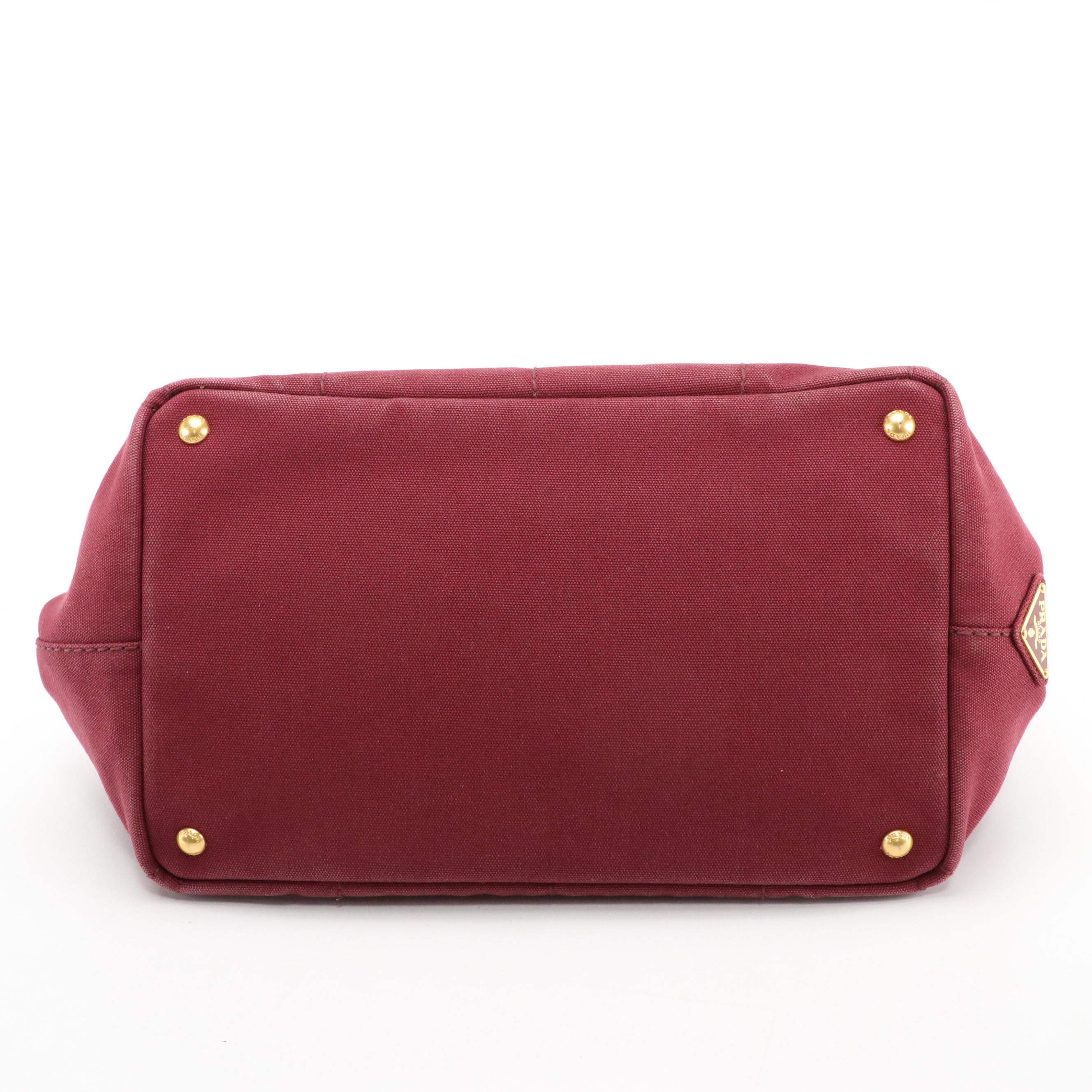 Prada Canapa Logo Two-Way Tote in Burgundy Canvas