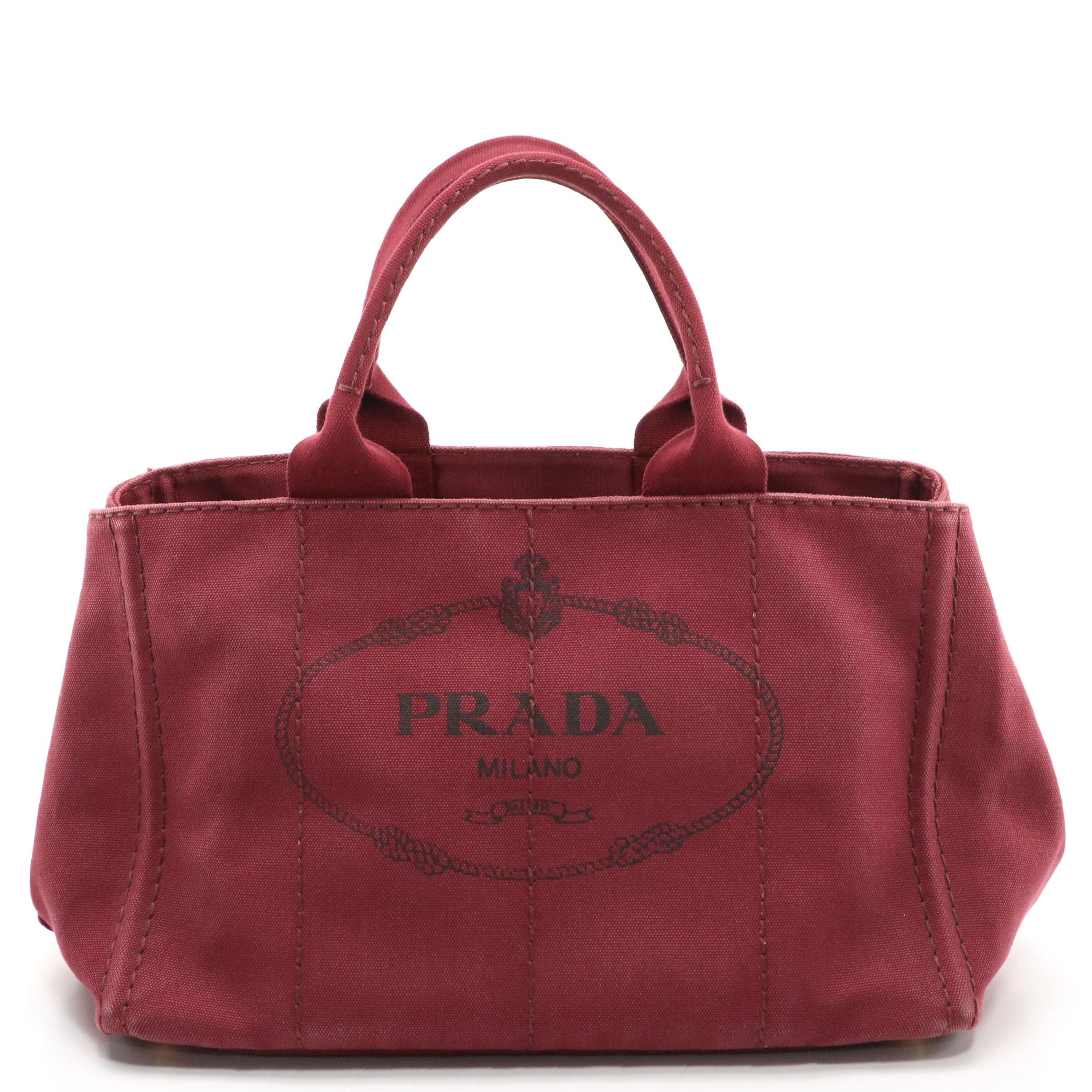 Prada Canapa Logo Two-Way Tote in Burgundy Canvas