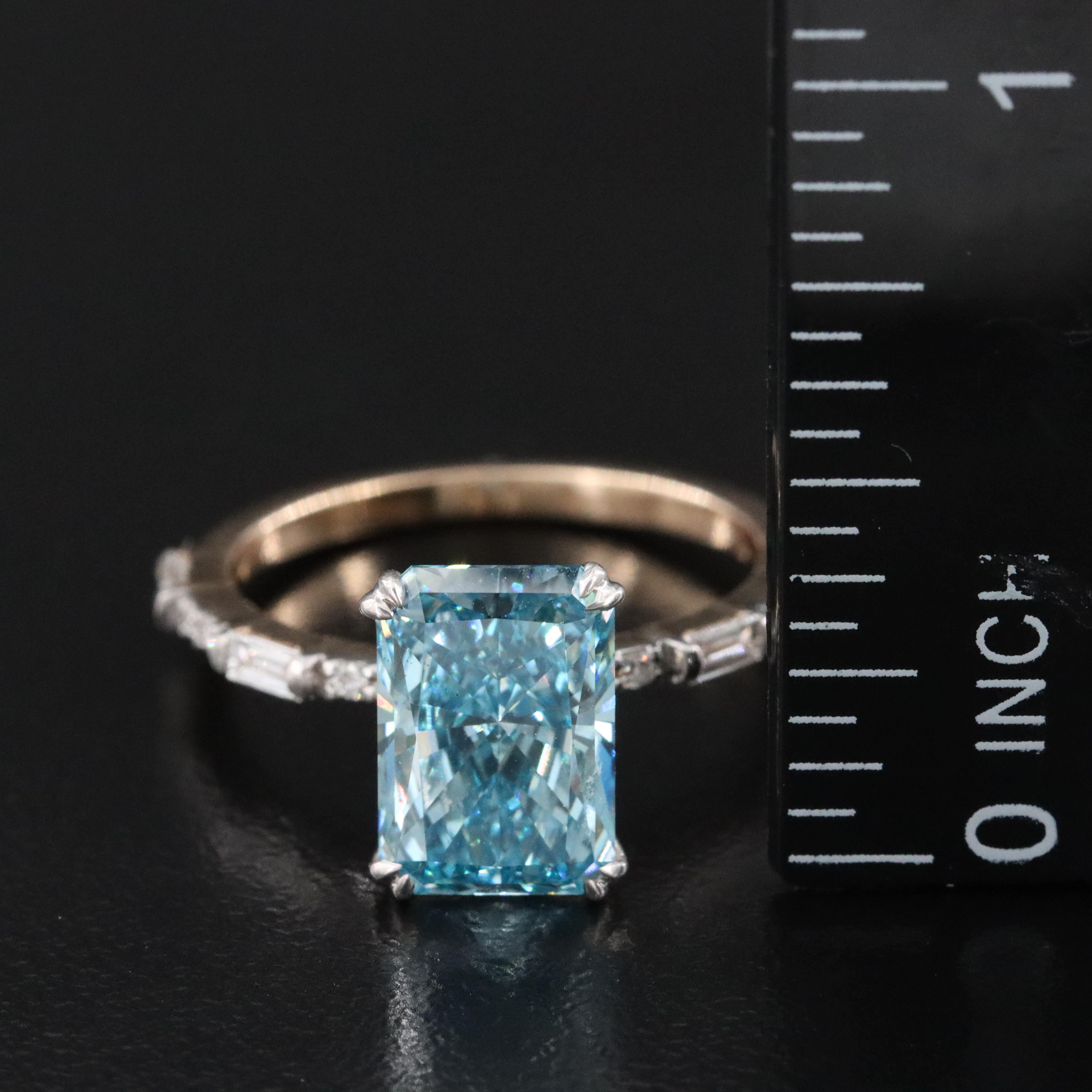 14K 3.34 CTW Lab Grown Diamond Ring with Fancy Blue Center and IGI Report