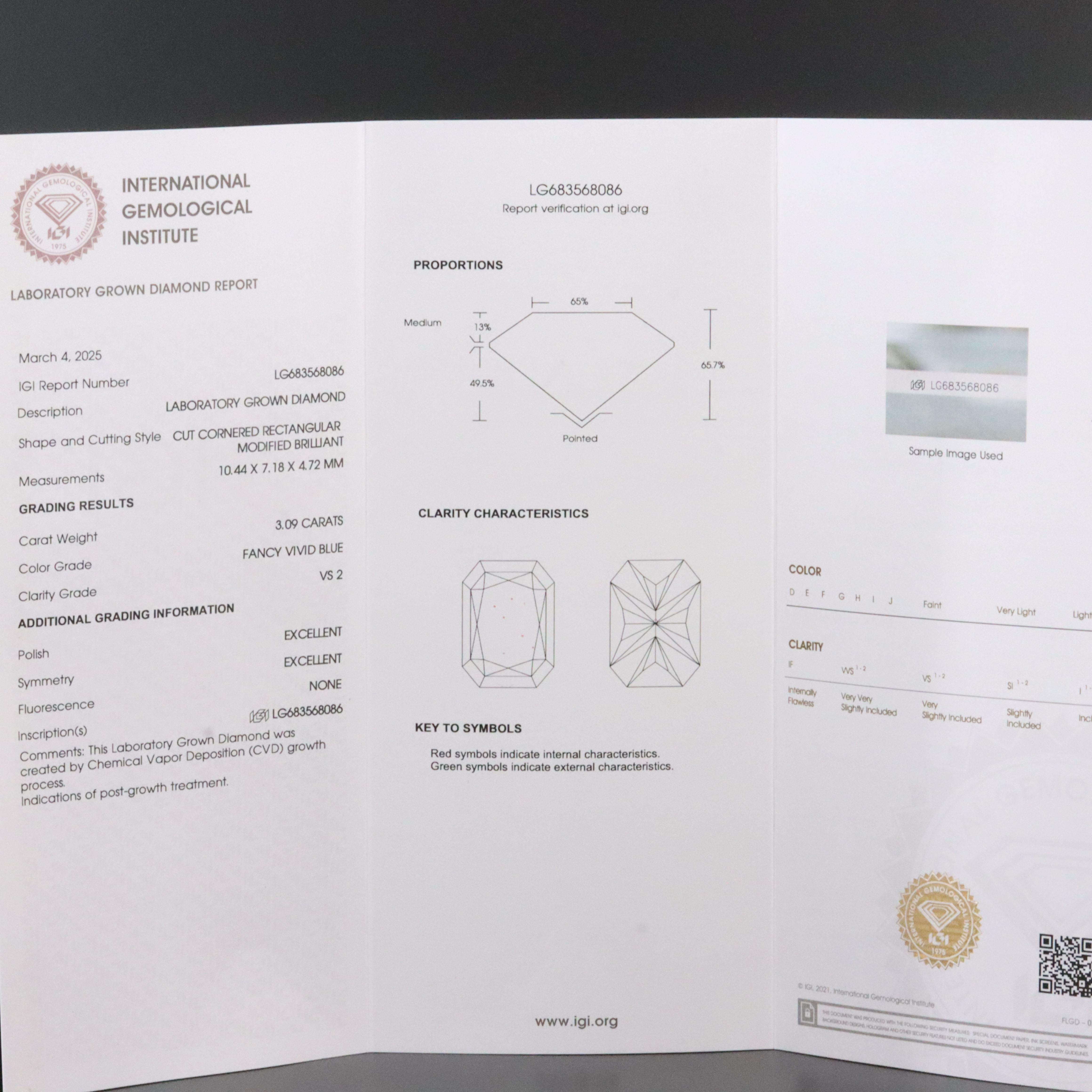 14K 3.34 CTW Lab Grown Diamond Ring with Fancy Blue Center and IGI Report