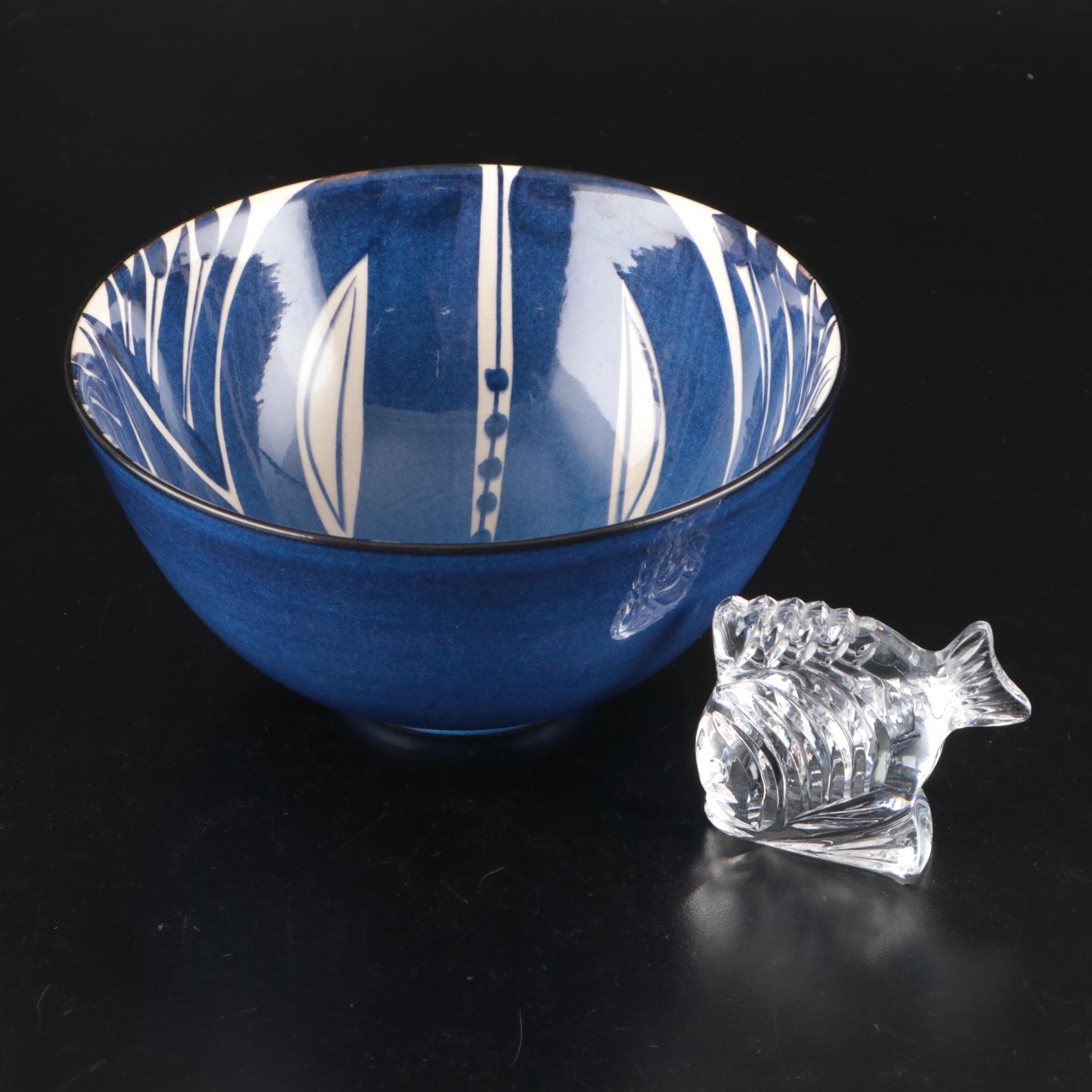 Waterford Crystal Fish Paperweight, Danish Modern Royal Copenhagen Cobalt Bowl