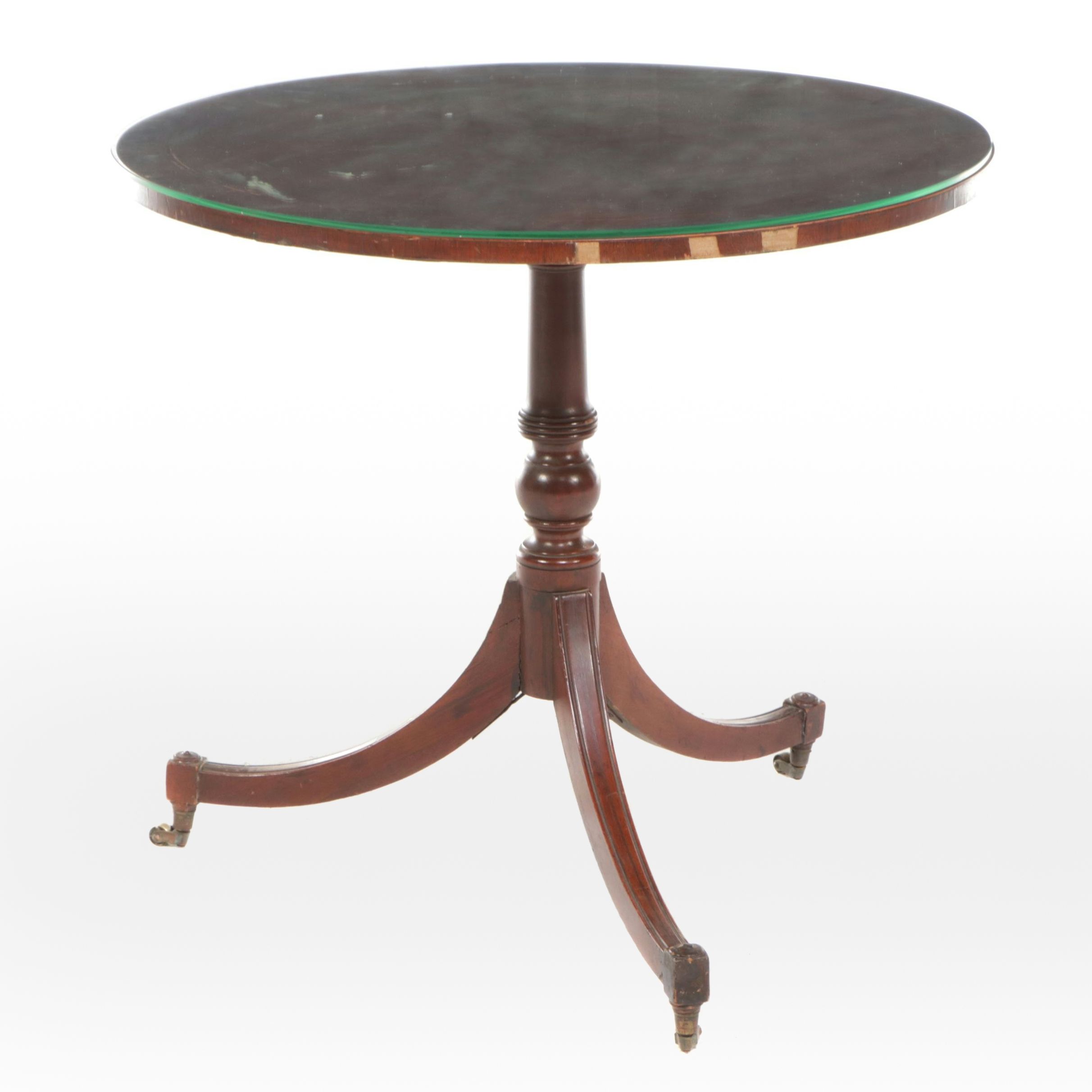 Federal Style Mahogany Accent Table with Glass Top, Late 19th/Early 20th Century