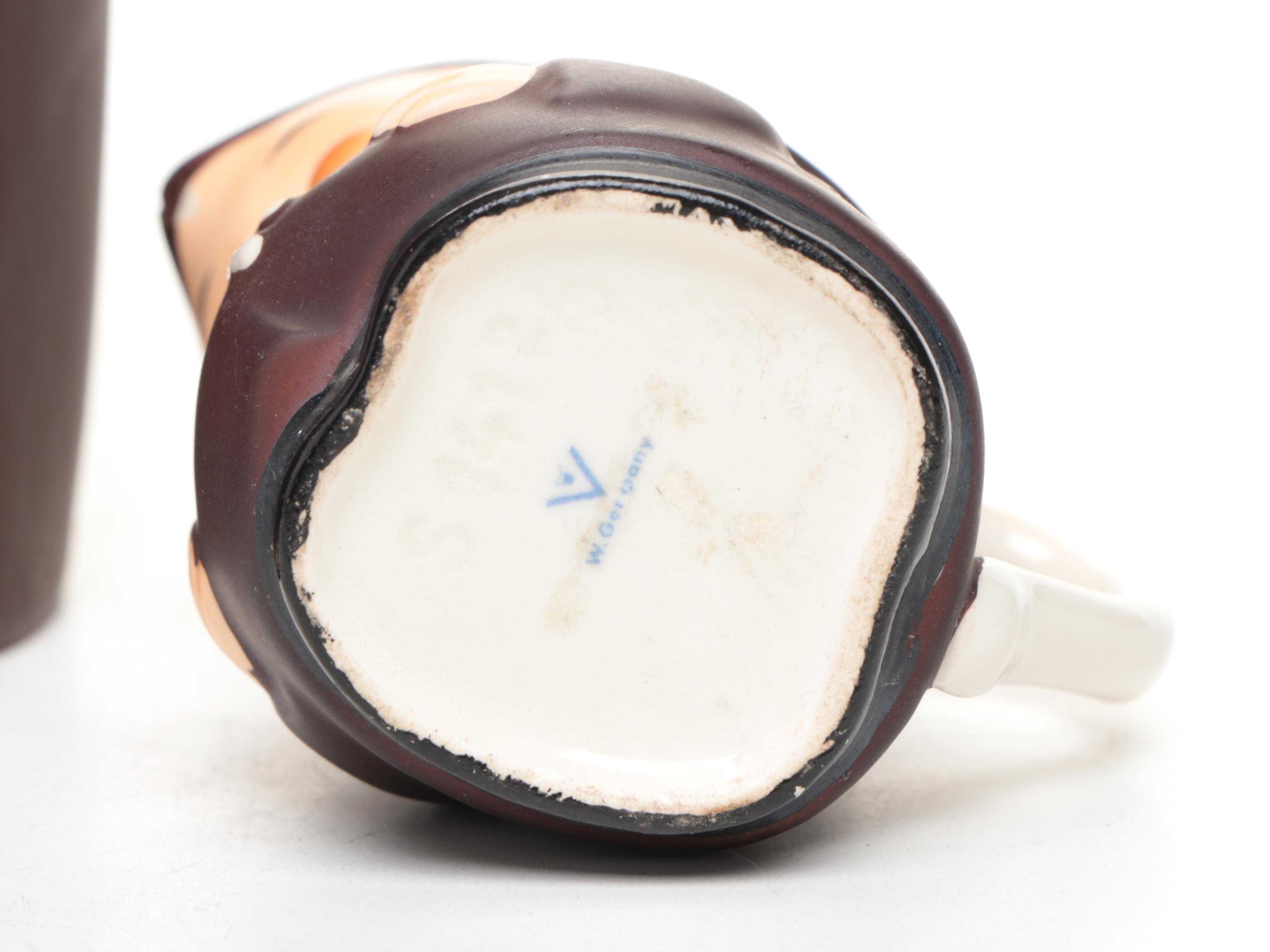 Goebel "Friar Tuck" Porcelain Bank, Jug, Bottle, and Toby Jug Creamer