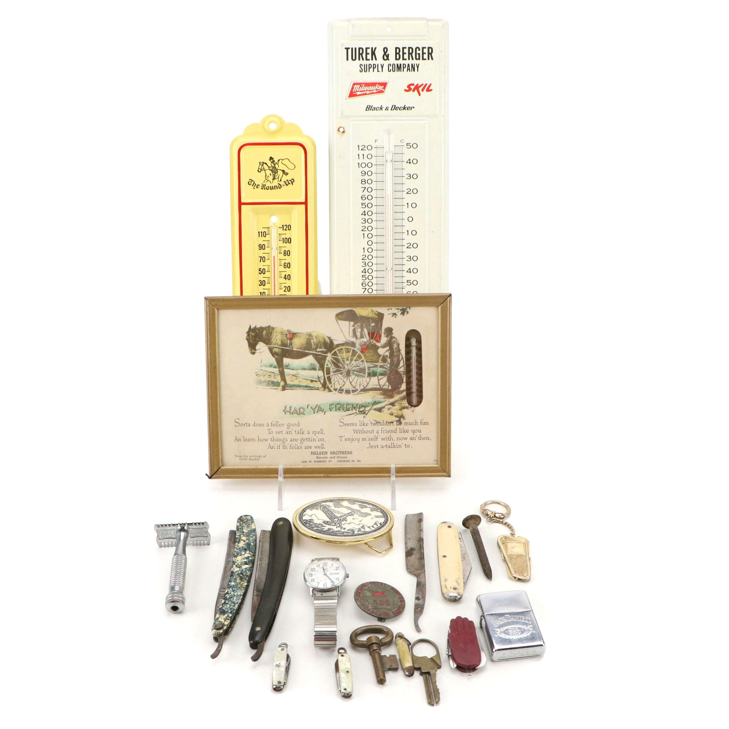 Camel and Other Pocket Knives with Razors, Thermometers and More
