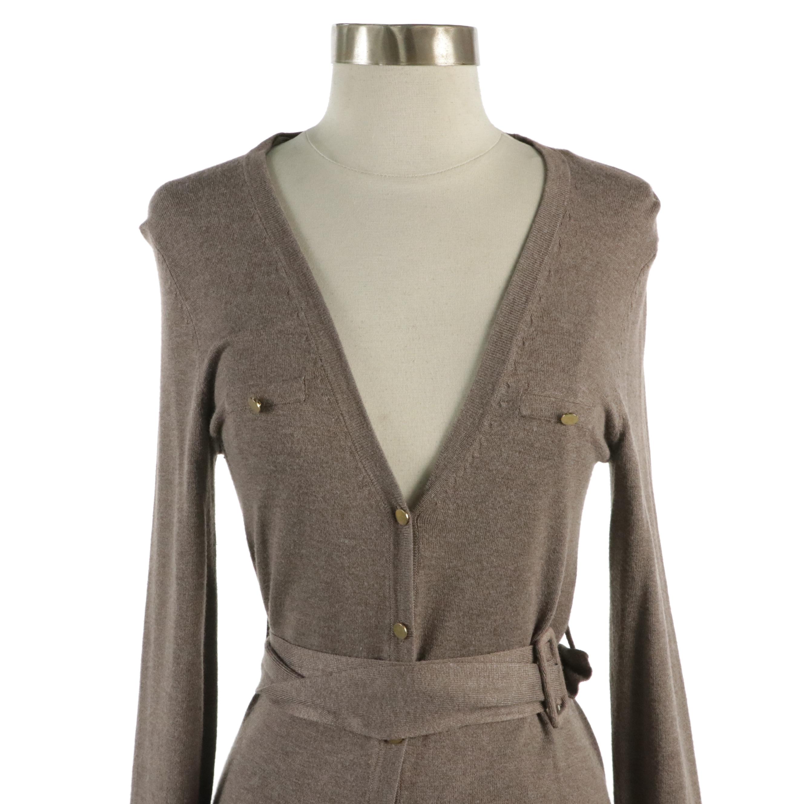 BCBG Max Azria Belted Cardigan Sweater Dress and Faux Leather Belt