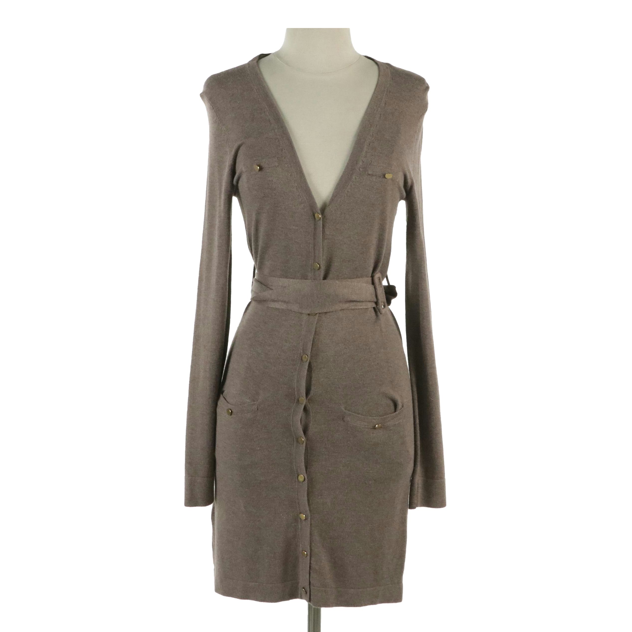 BCBG Max Azria Belted Cardigan Sweater Dress and Faux Leather Belt