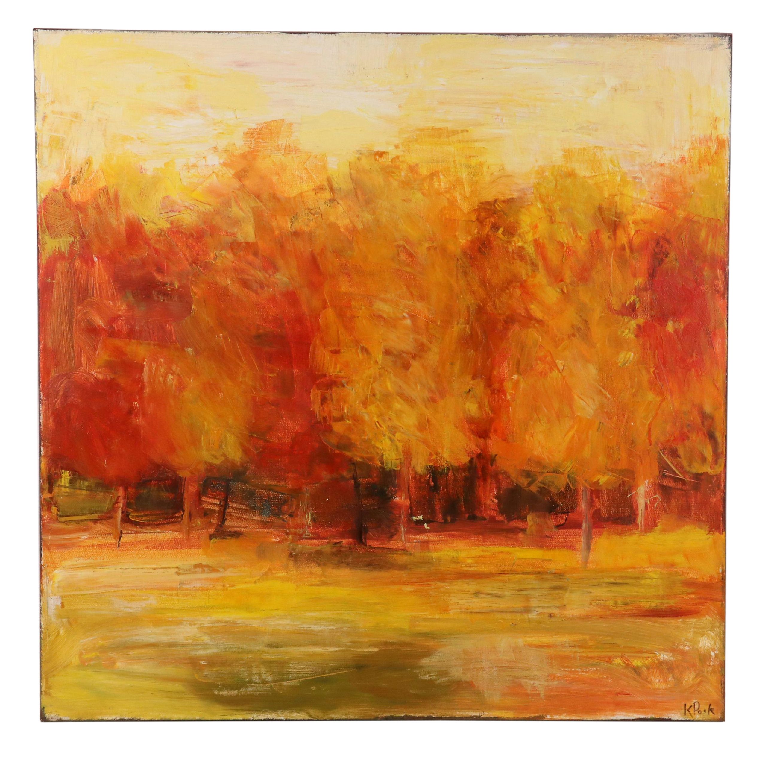 Kevin Poole Acrylic Painting of Autumn Landscape