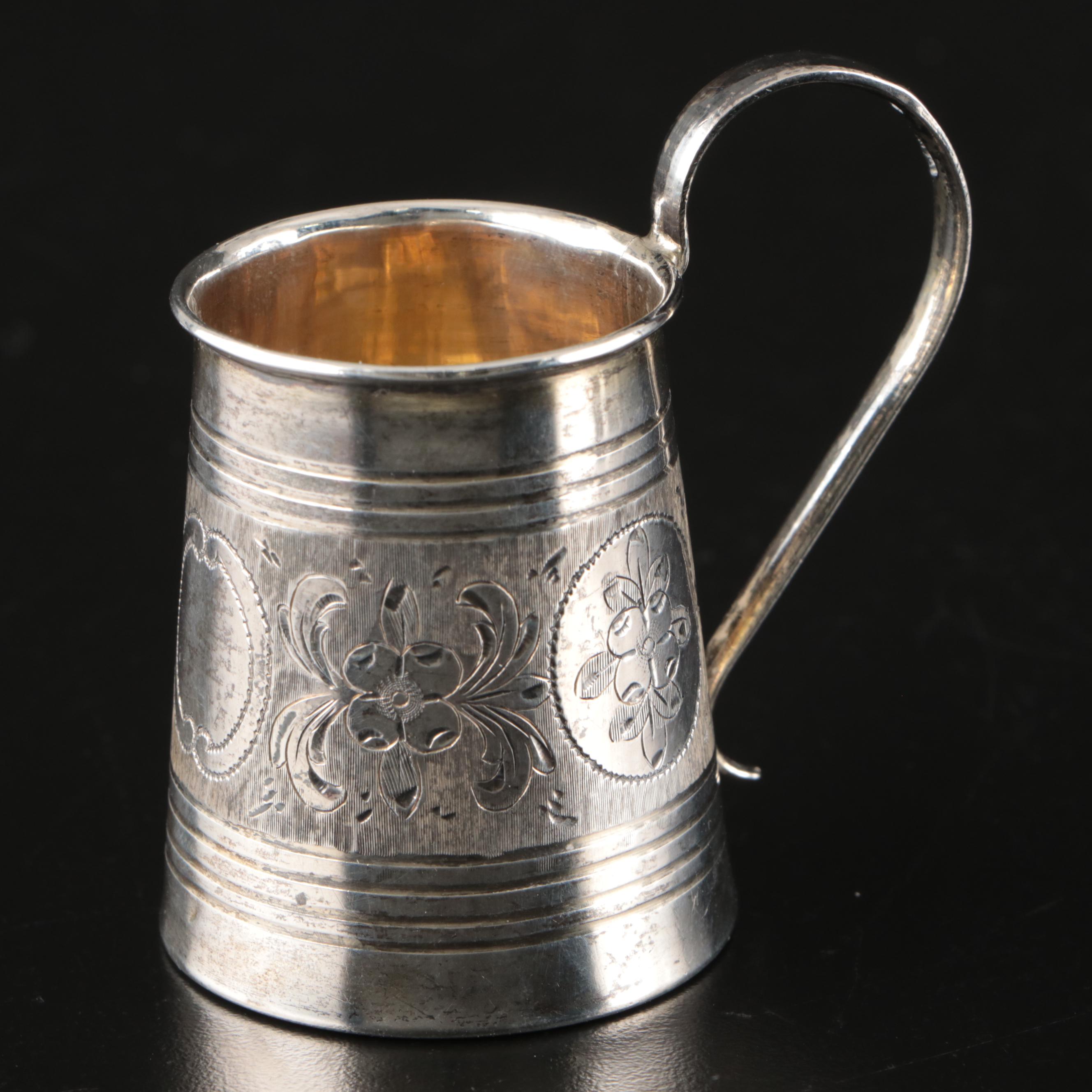 Russian Engraved 875 Silver Cups and Tankard, Mid to Late 19th Century
