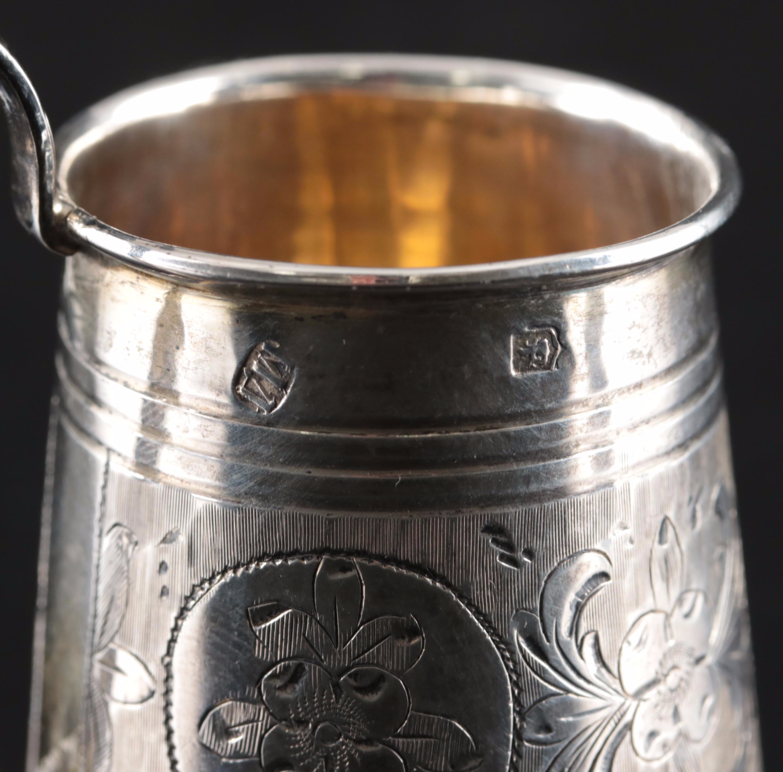 Russian Engraved 875 Silver Cups and Tankard, Mid to Late 19th Century