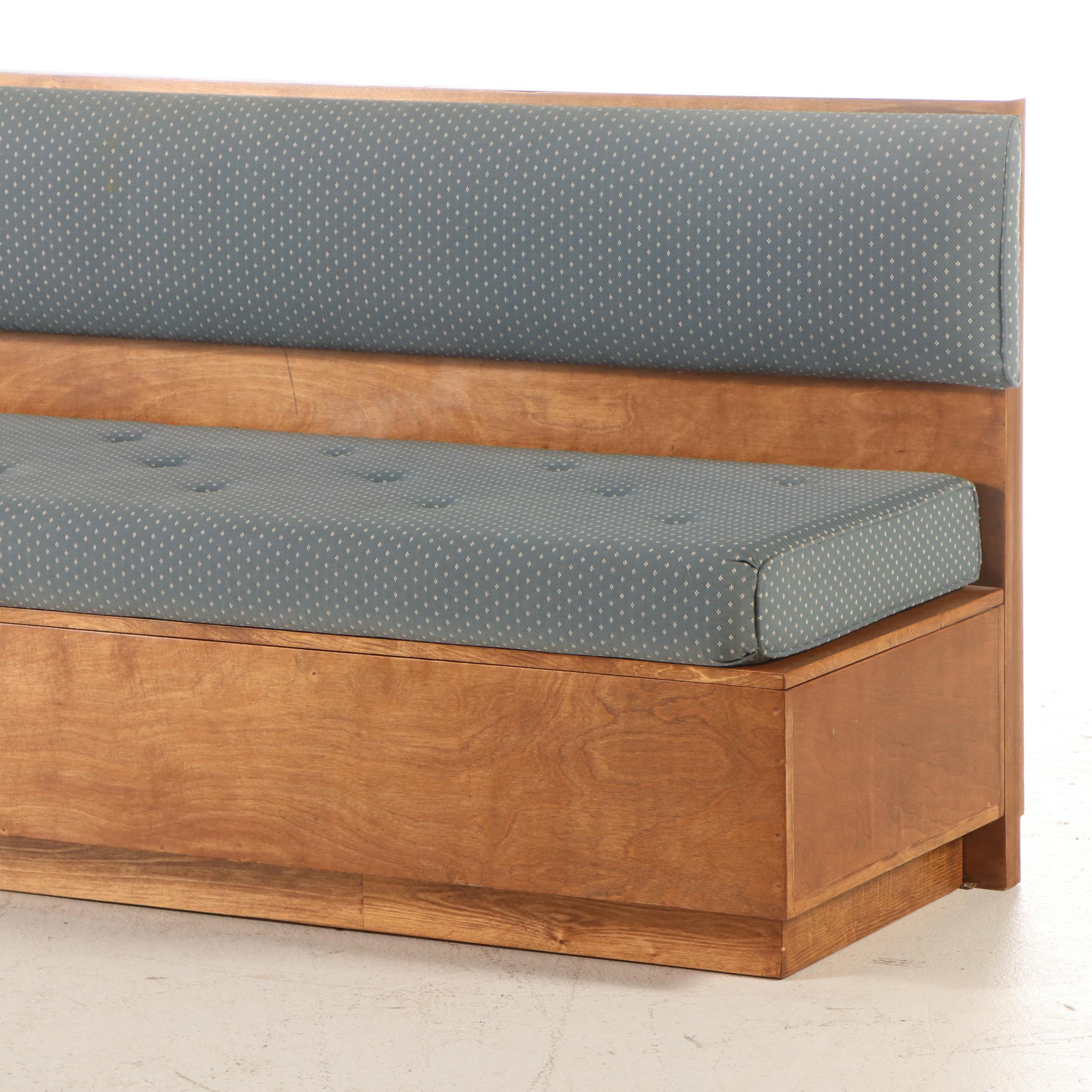 Modernist Style Upholstered Walnut Bench with Storage