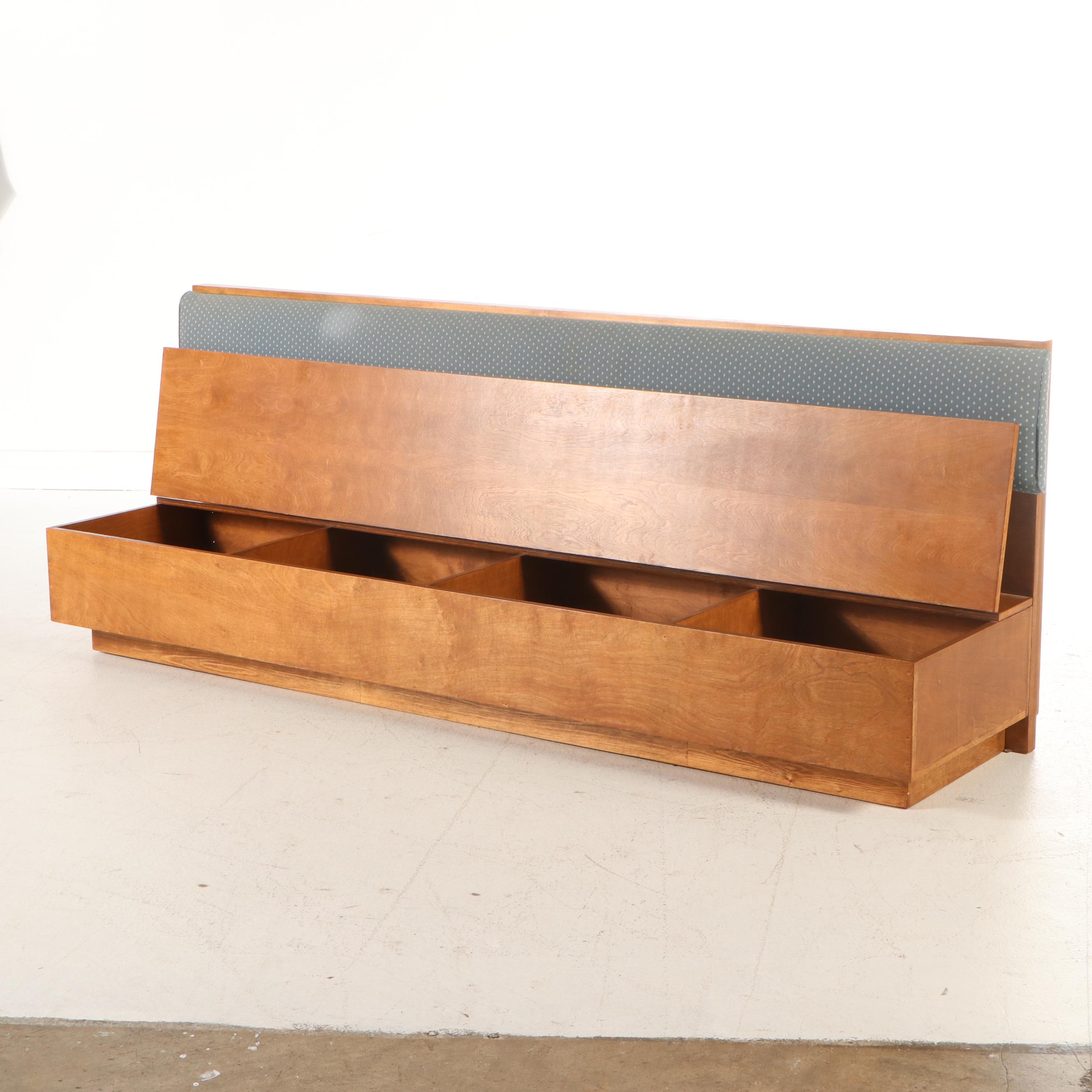Modernist Style Upholstered Walnut Bench with Storage