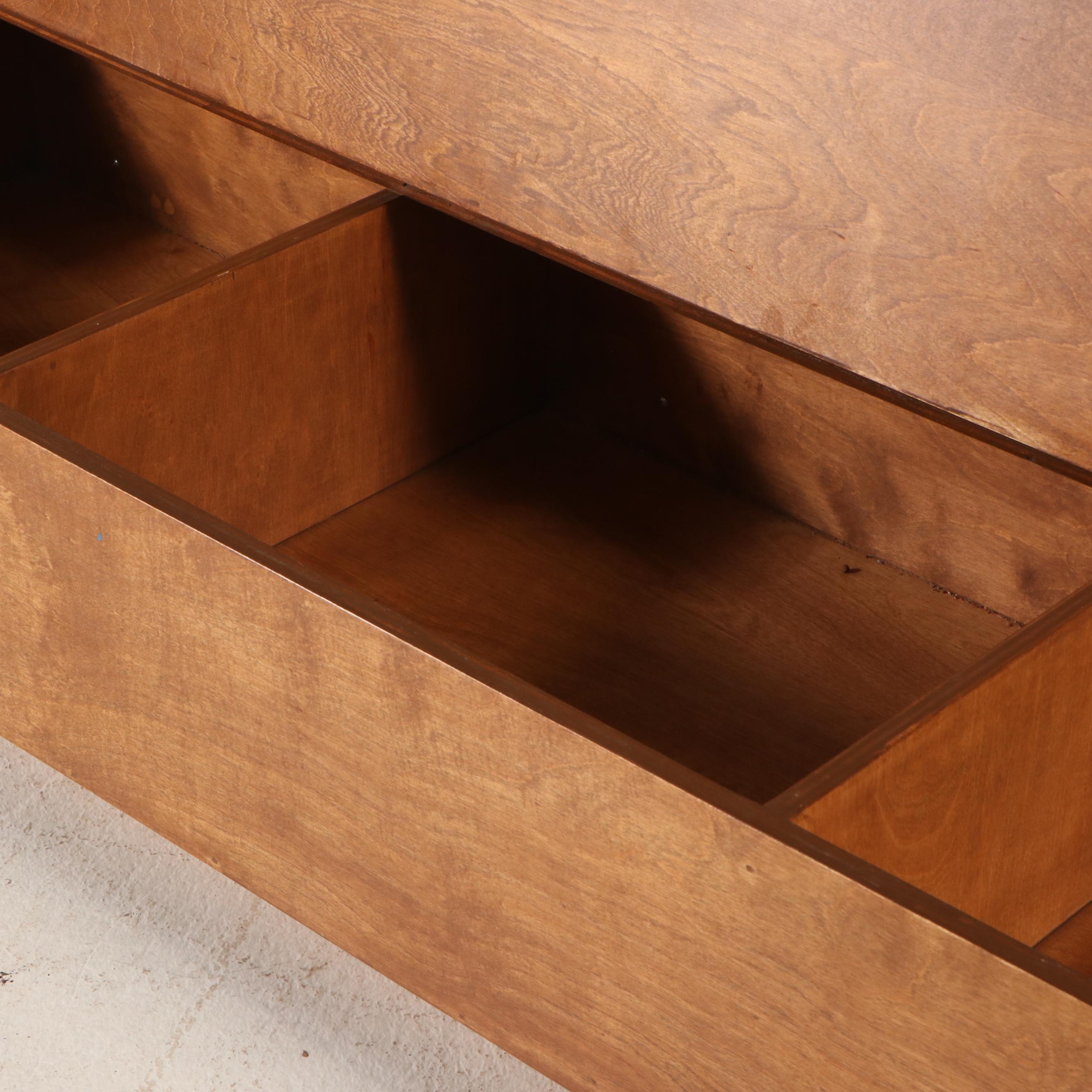 Modernist Style Upholstered Walnut Bench with Storage