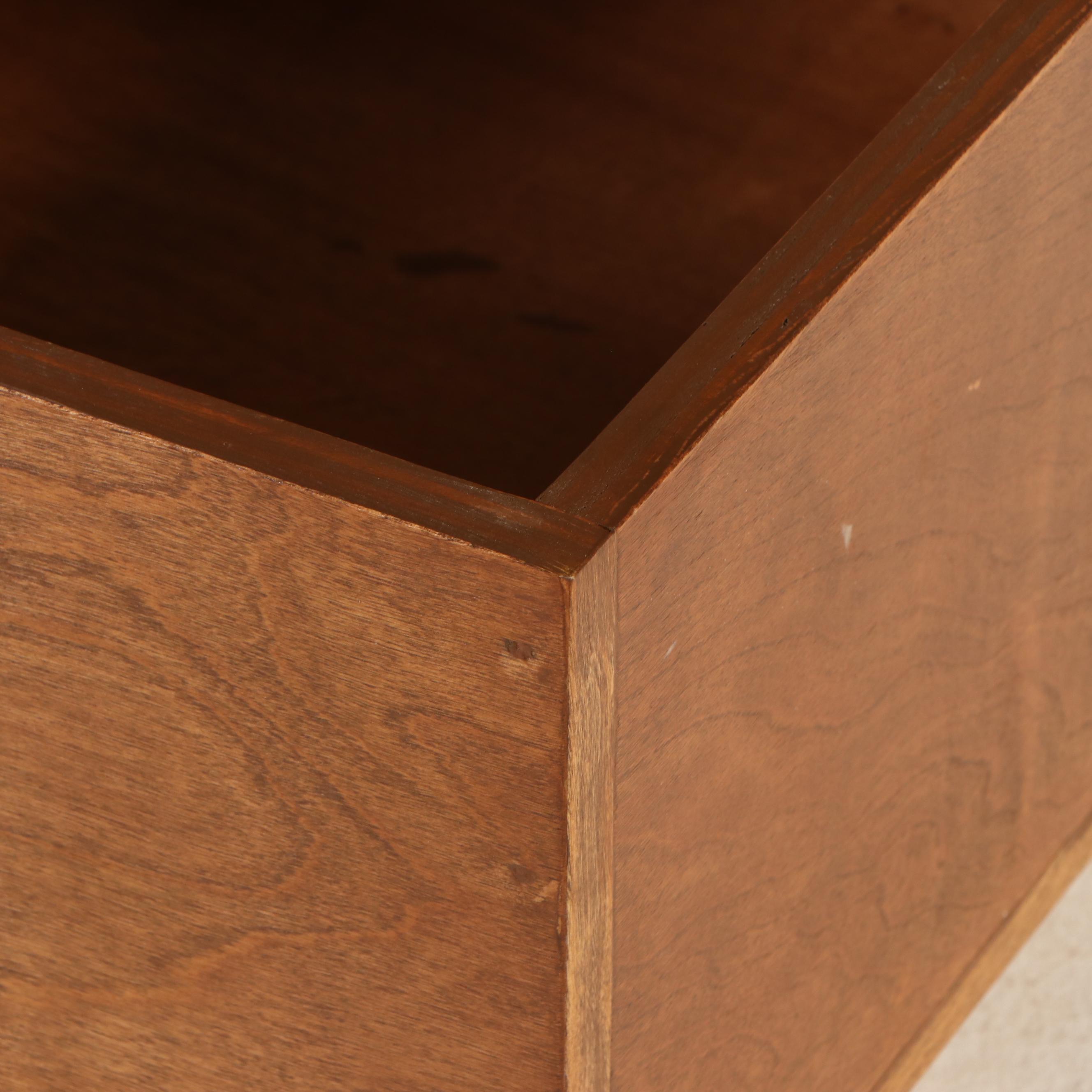 Modernist Style Upholstered Walnut Bench with Storage