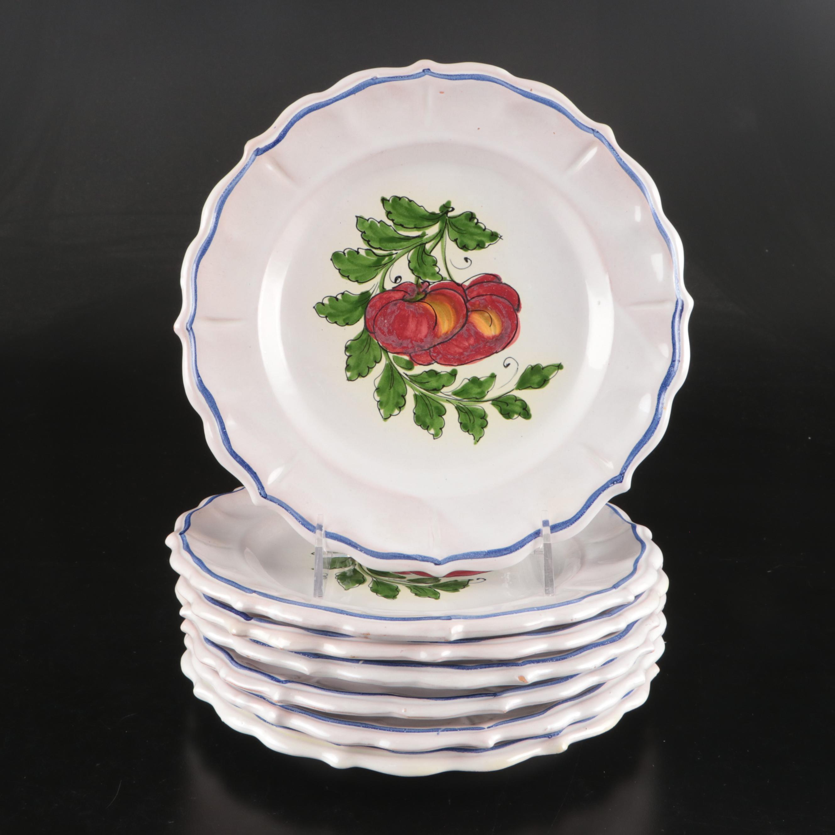 Hand-Painted Italian Majolica Ceramic Dessert Plates