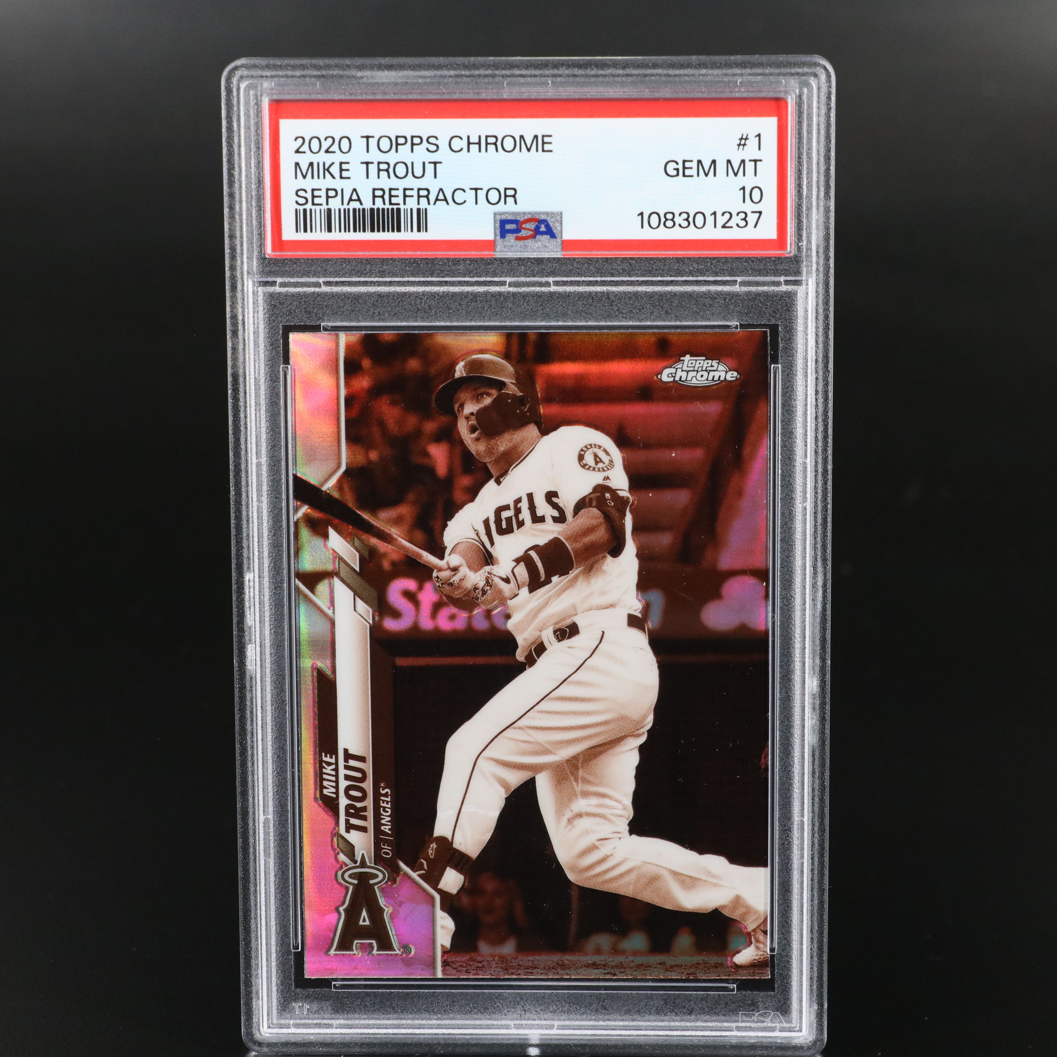 2020 Topps Chrome Mike Trout Sepia Refractor Baseball Card Graded PSA 10