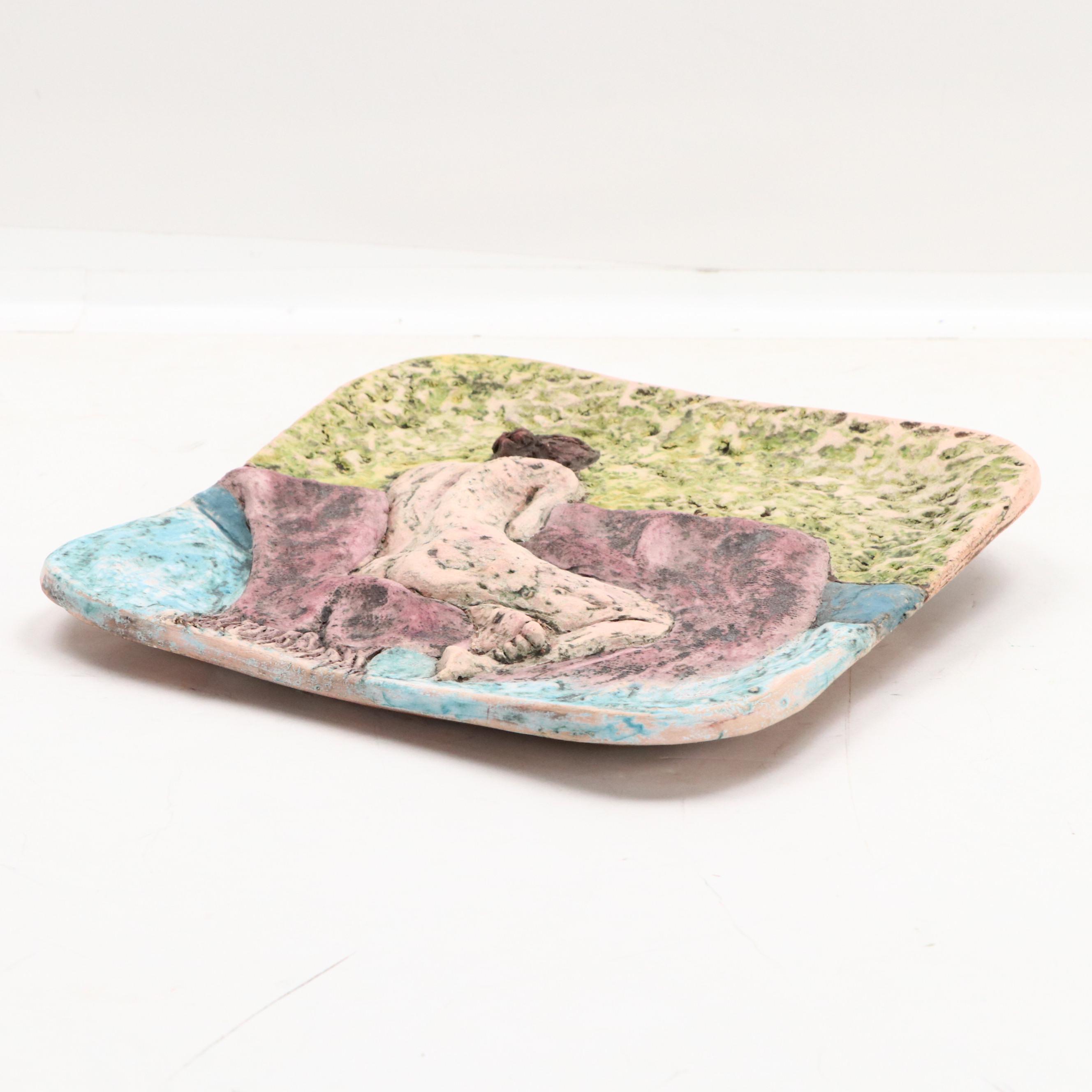 Marsha Karagheusian Ceramic Bas-Relief Plaque Depicting Nude