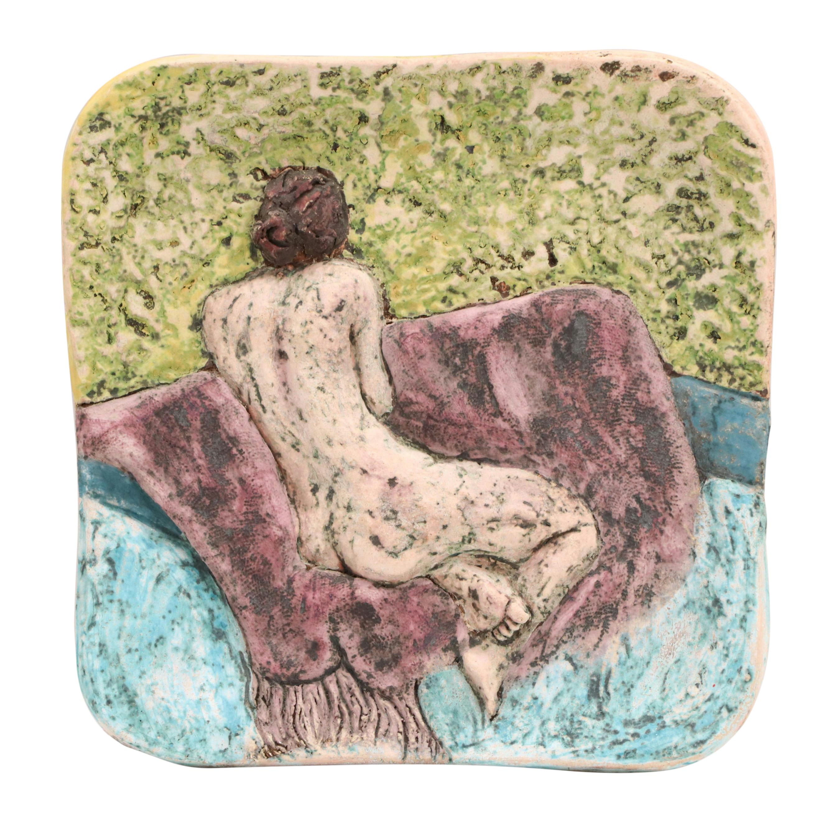 Marsha Karagheusian Ceramic Bas-Relief Plaque Depicting Nude
