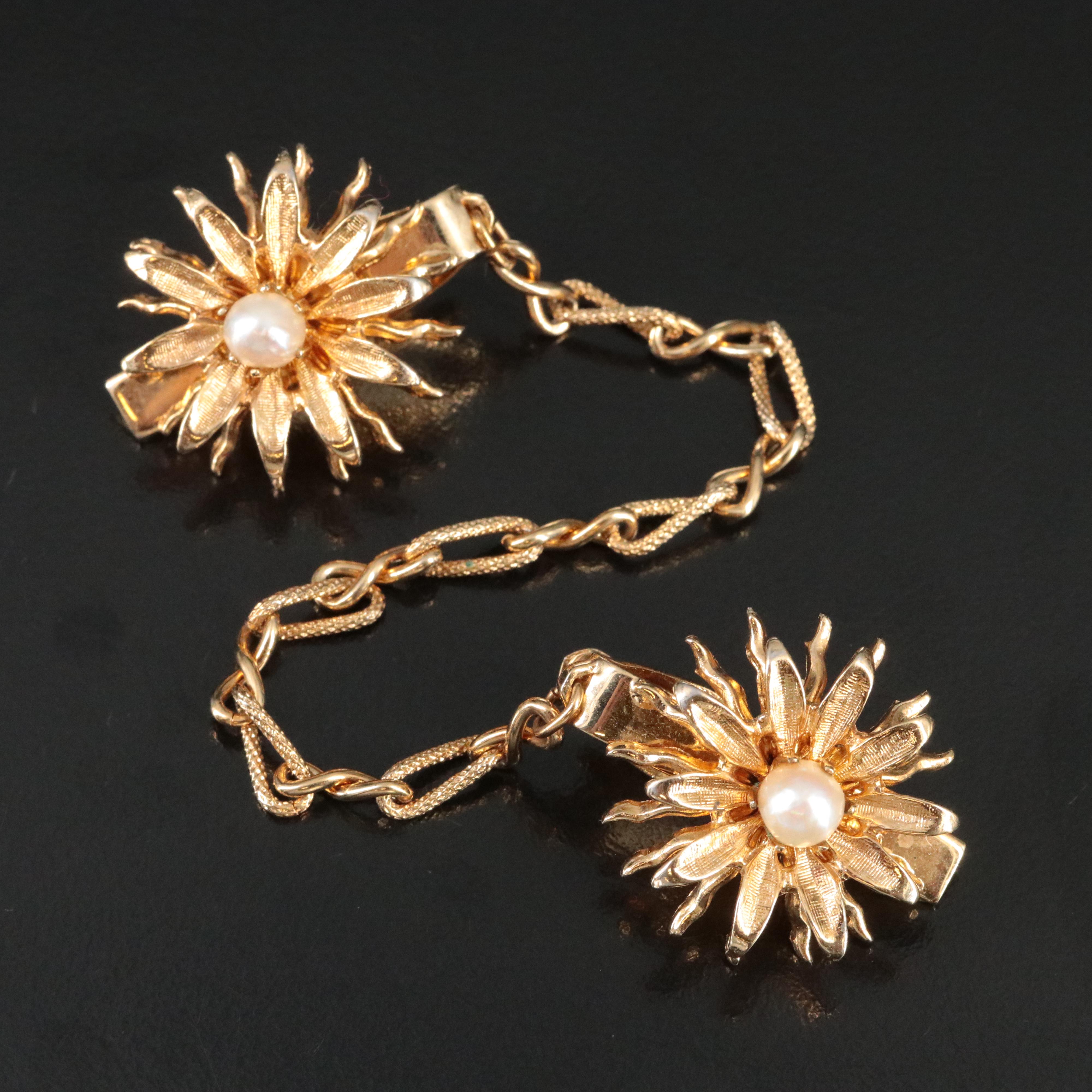 Sterling Pearl Gold-Tone Floral Sweater Clips