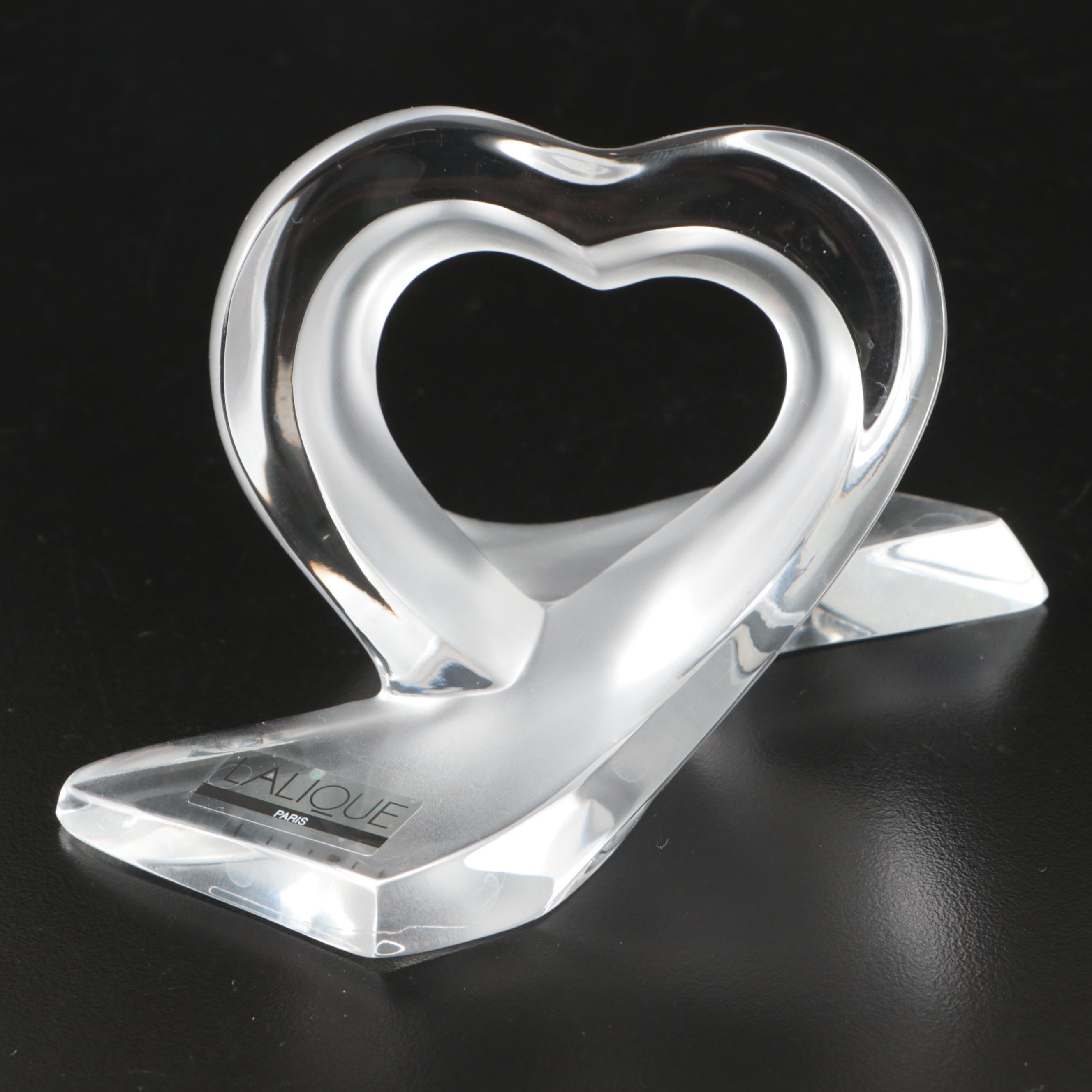 Lalique Crystal Ribbon Heart Figurine