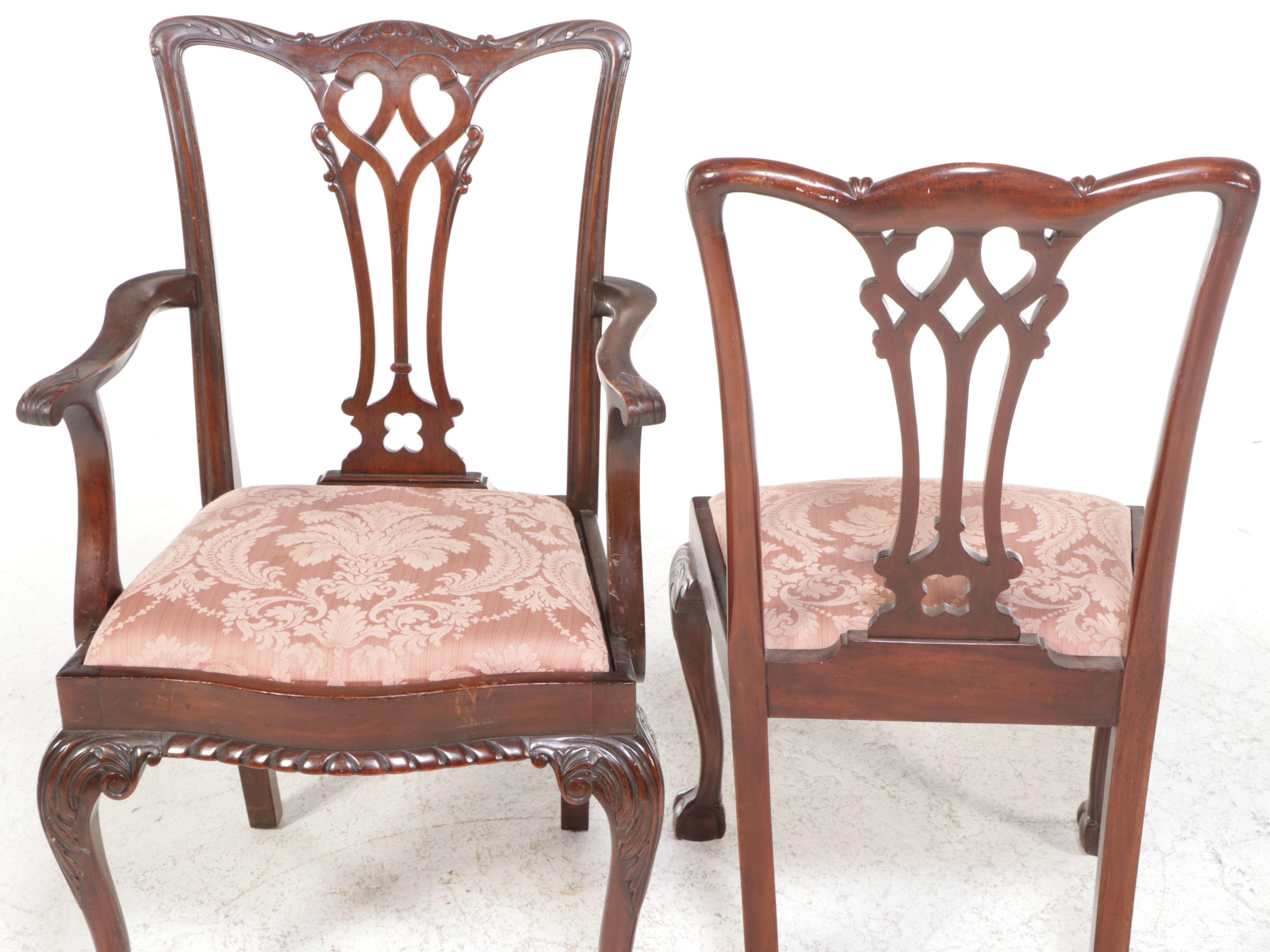 Chippendale Style Carved Mahogany Armchairs and Side Chairs