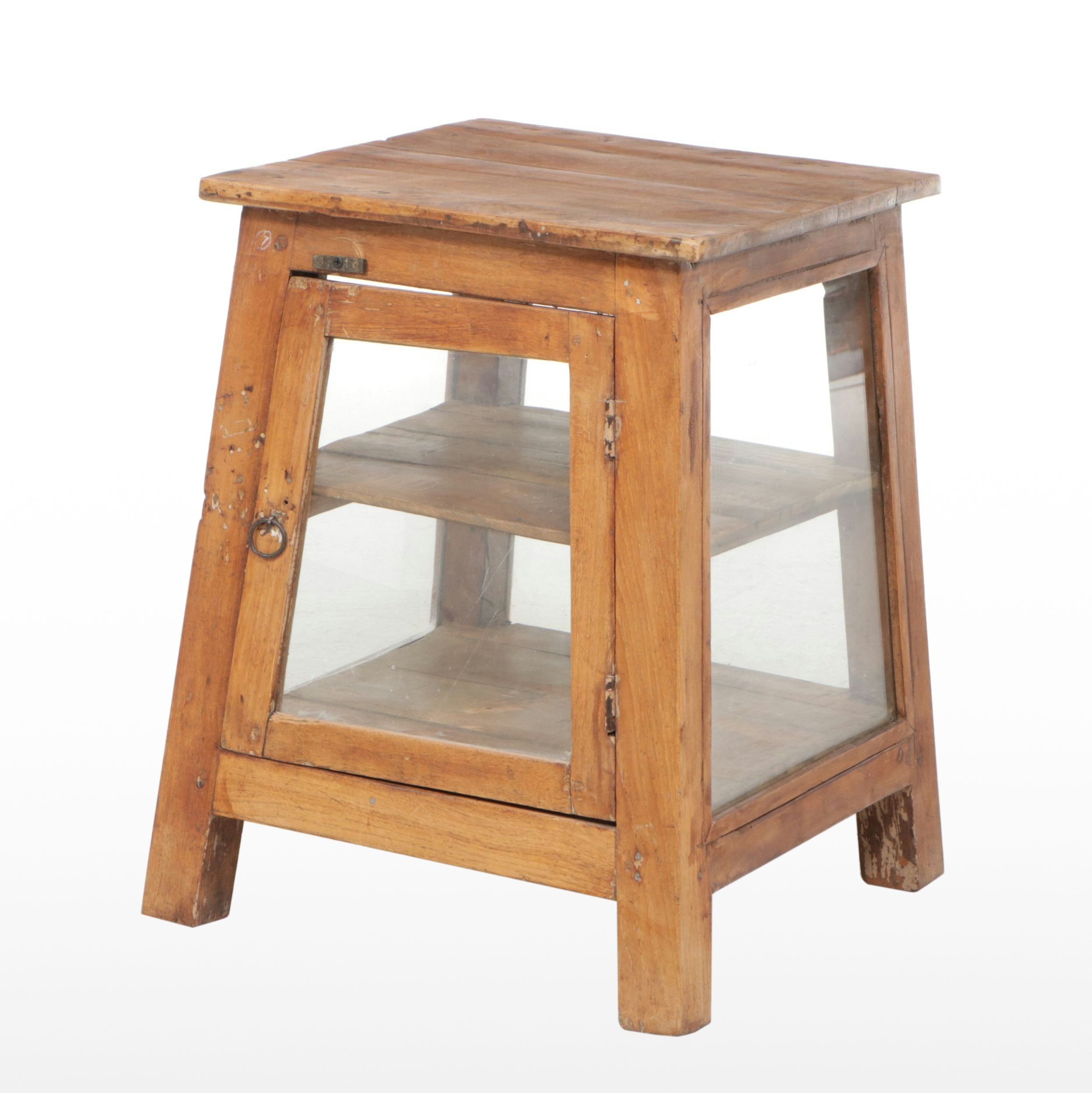 Primitive Style Wood and Glass Tapered Low Display Cabinet, Antique