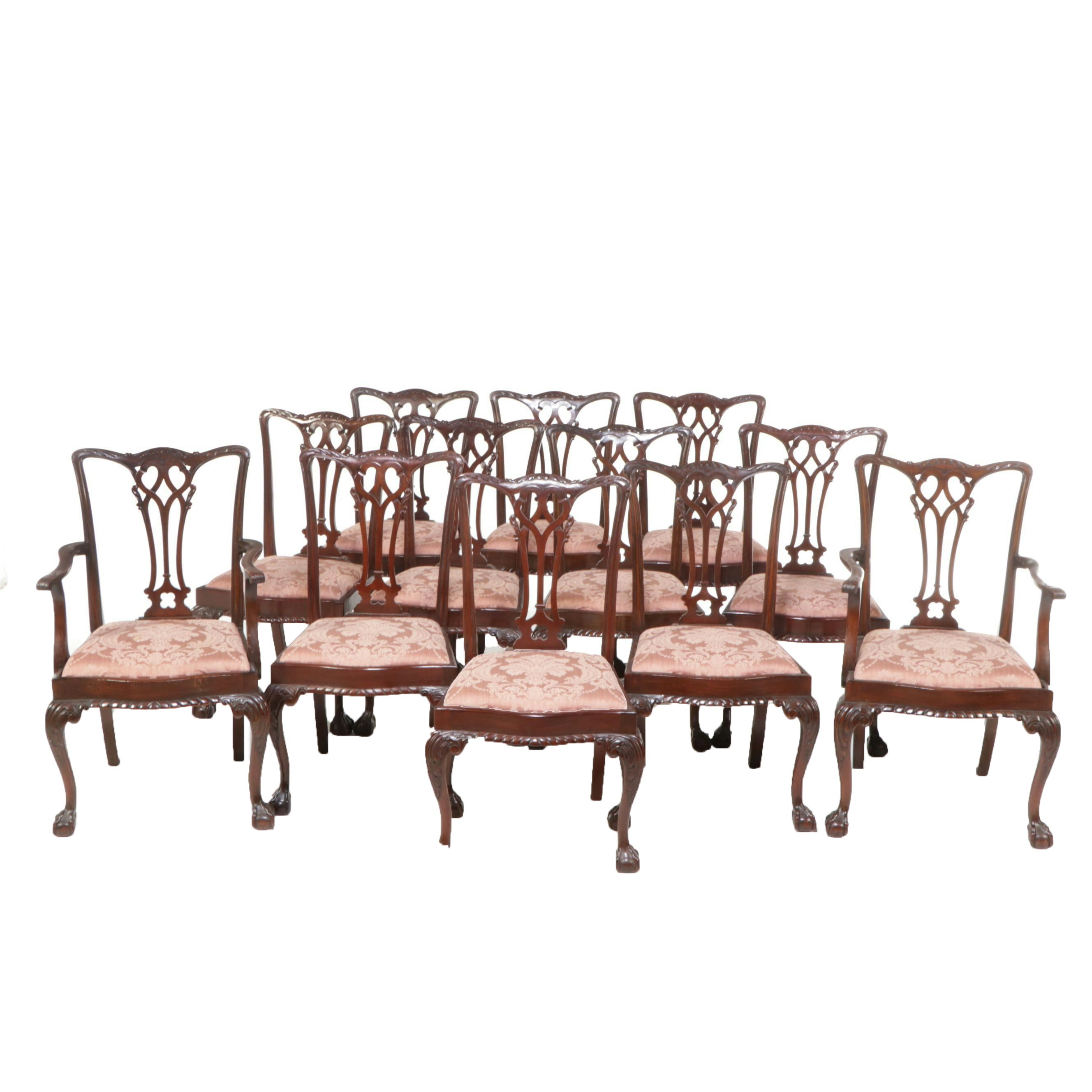 Chippendale Style Carved Mahogany Armchairs and Side Chairs