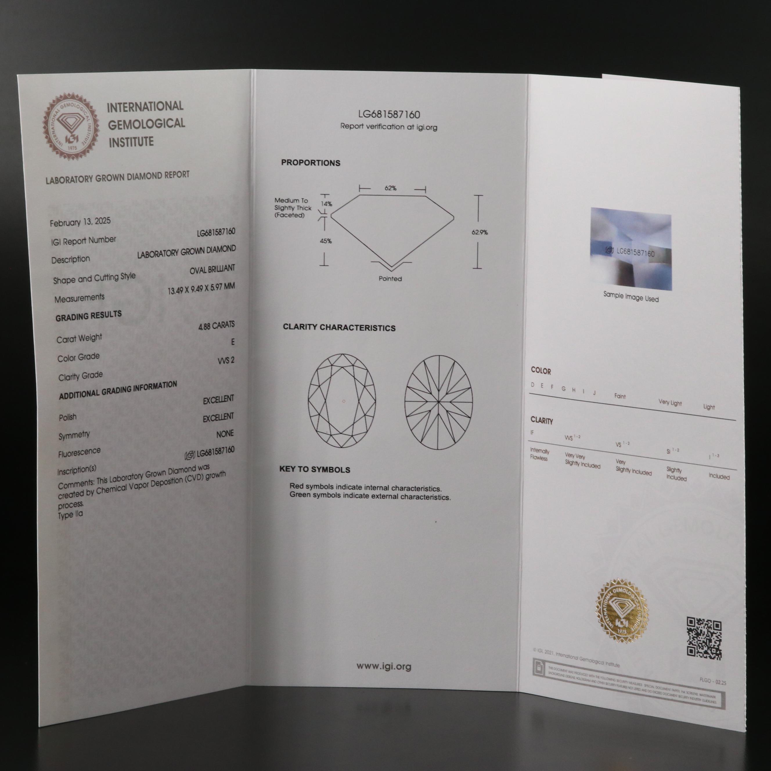 Platinum 4.88 CT Lab Grown Diamond Solitaire Necklace with IGI Report