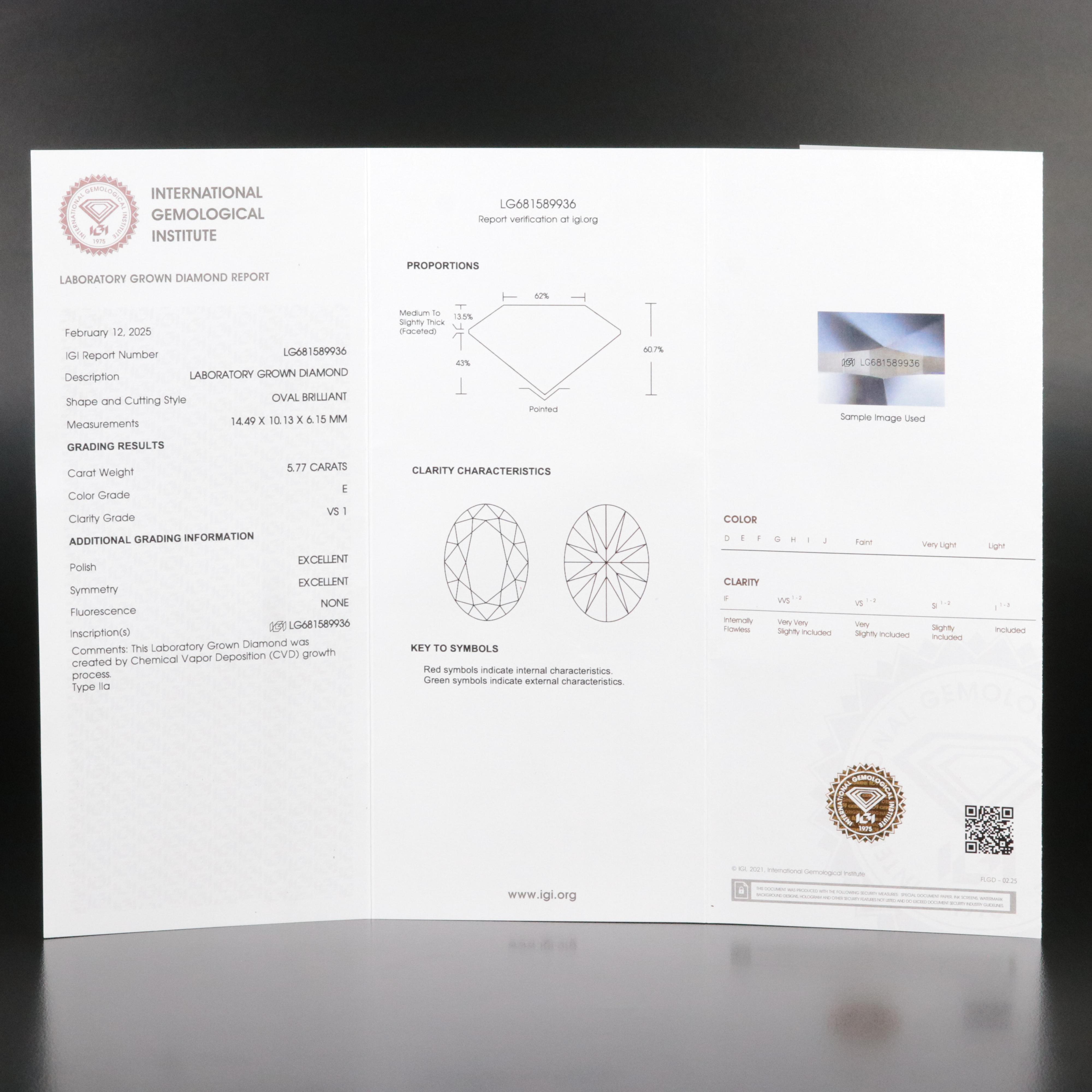 18K 5.77 CT Lab Grown Diamond Solitaire Necklace with IGI Report