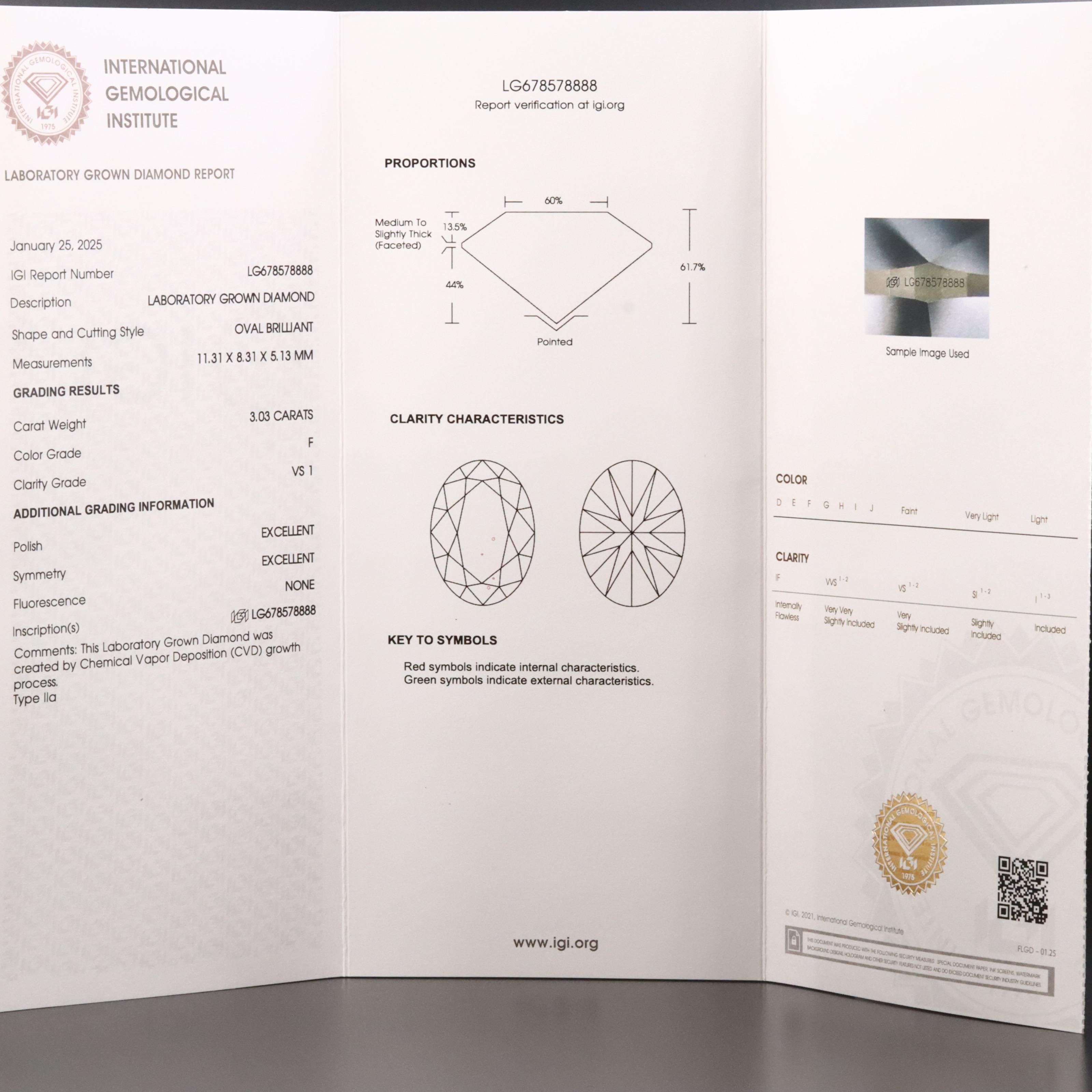 Platinum 3.03 CT Lab Grown Diamond Solitaire Necklace with IGI Report