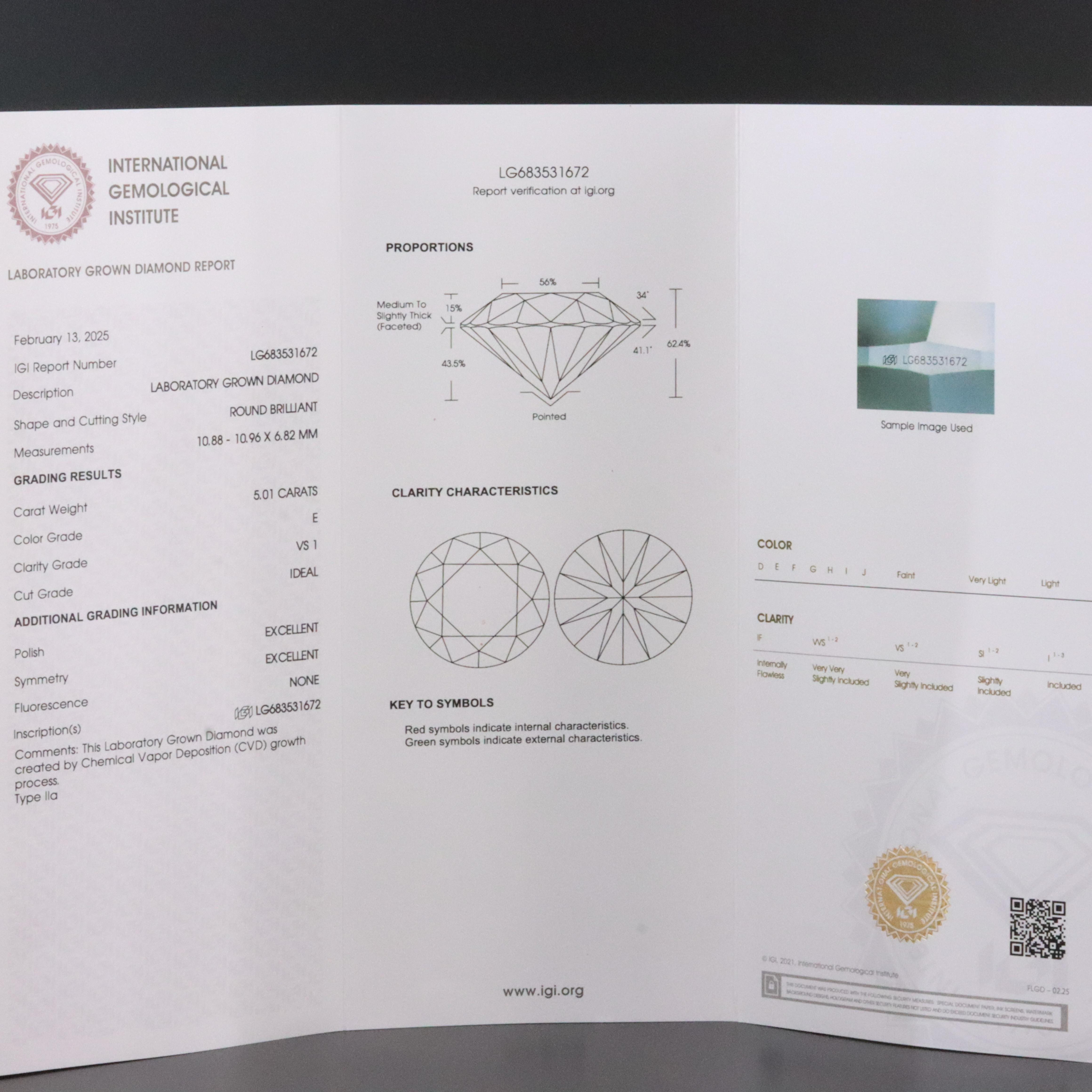 Platinum 5.01 CT Lab Grown Diamond Solitaire Necklace with IGI Report