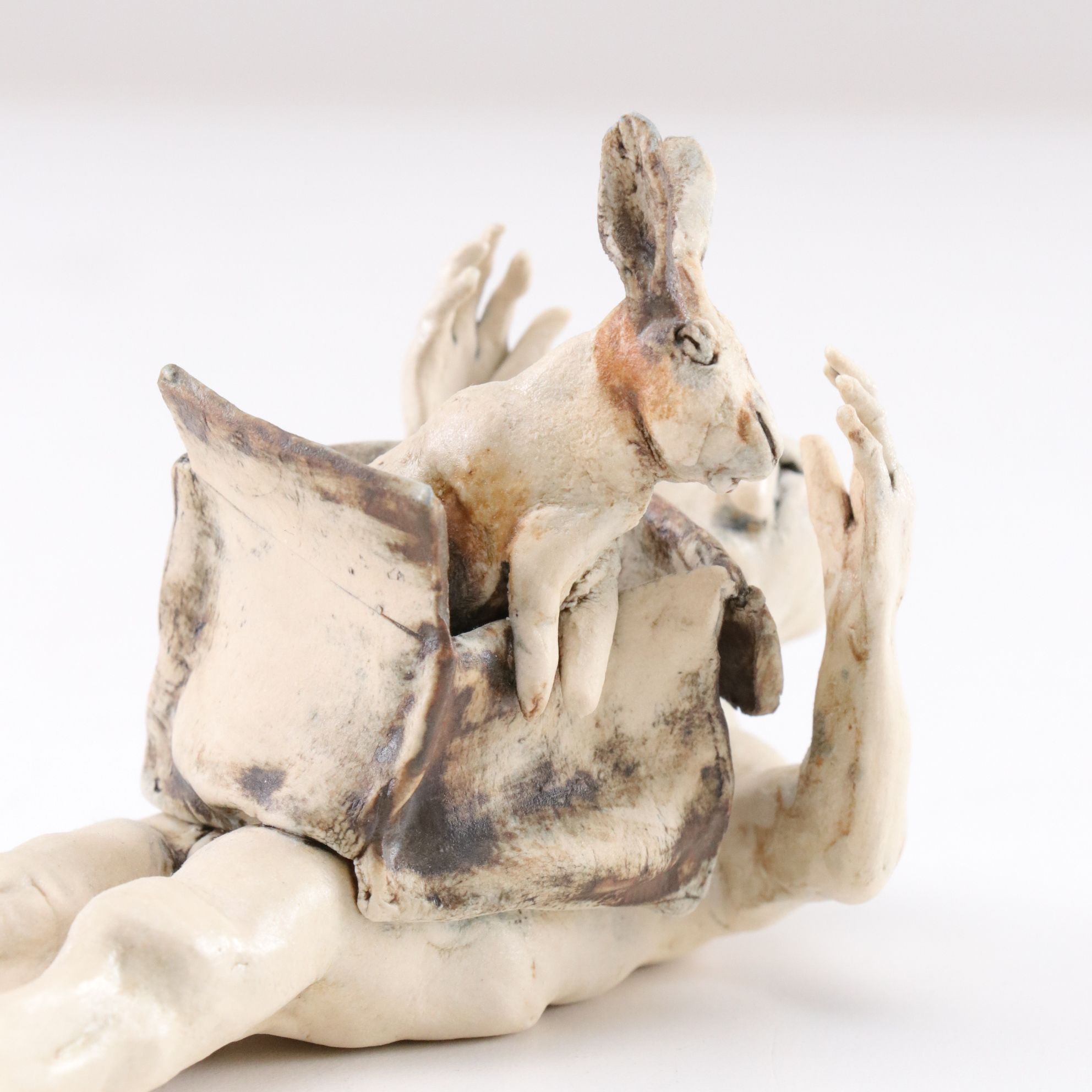 Aggie Zed Ceramic Sculpture "Boxman with Rabbit"