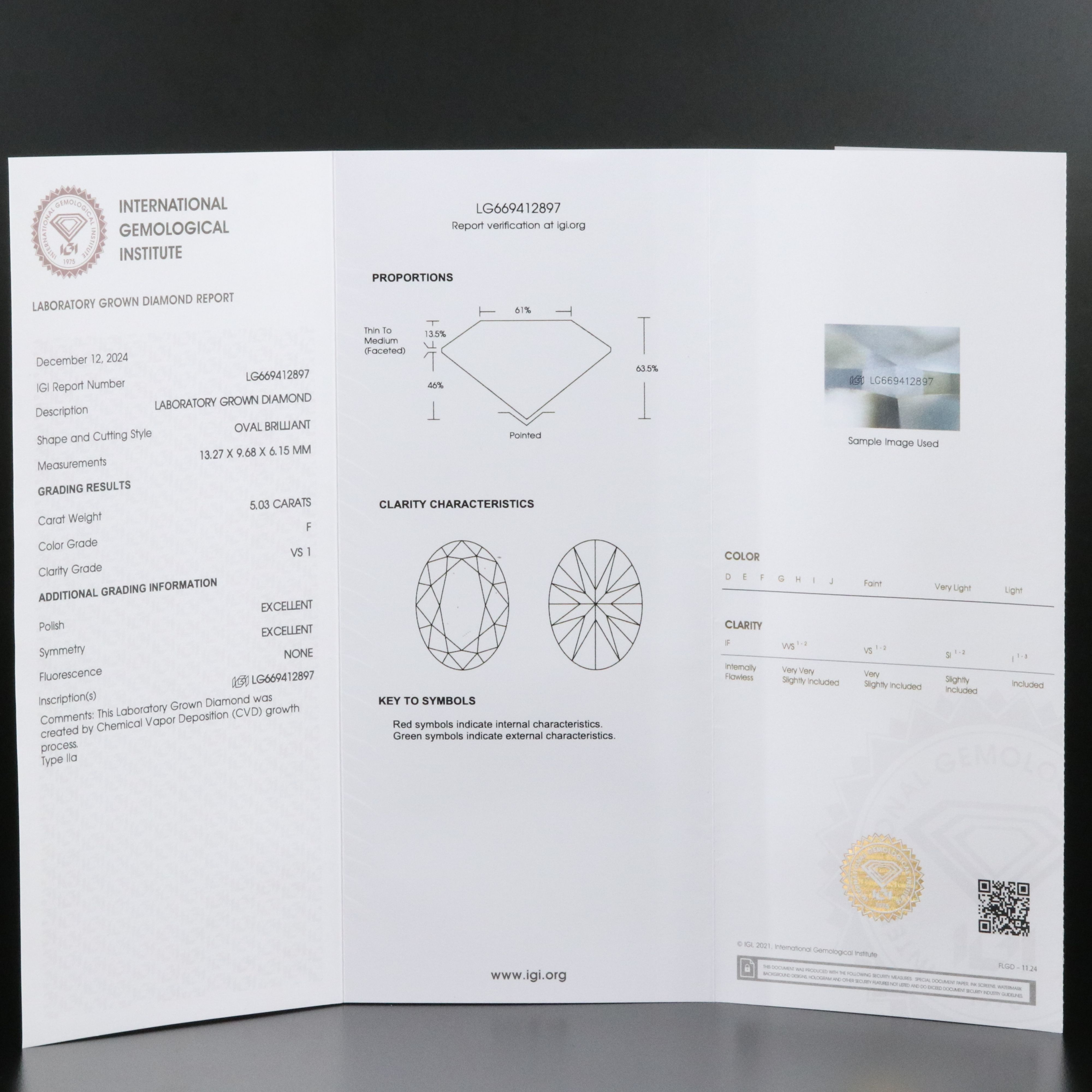 18K 5.03 CT Lab Grown Diamond Solitaire Necklace with IGI Report