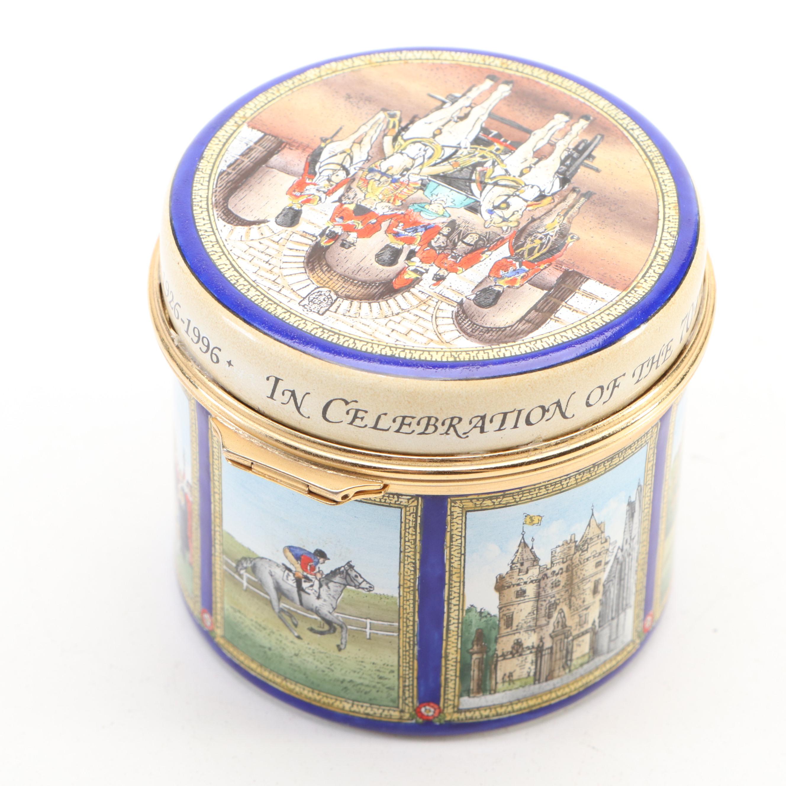 Limited Edition Halcyon Days Queen Elizabeth II Commemorative Enamel Hinged Box
