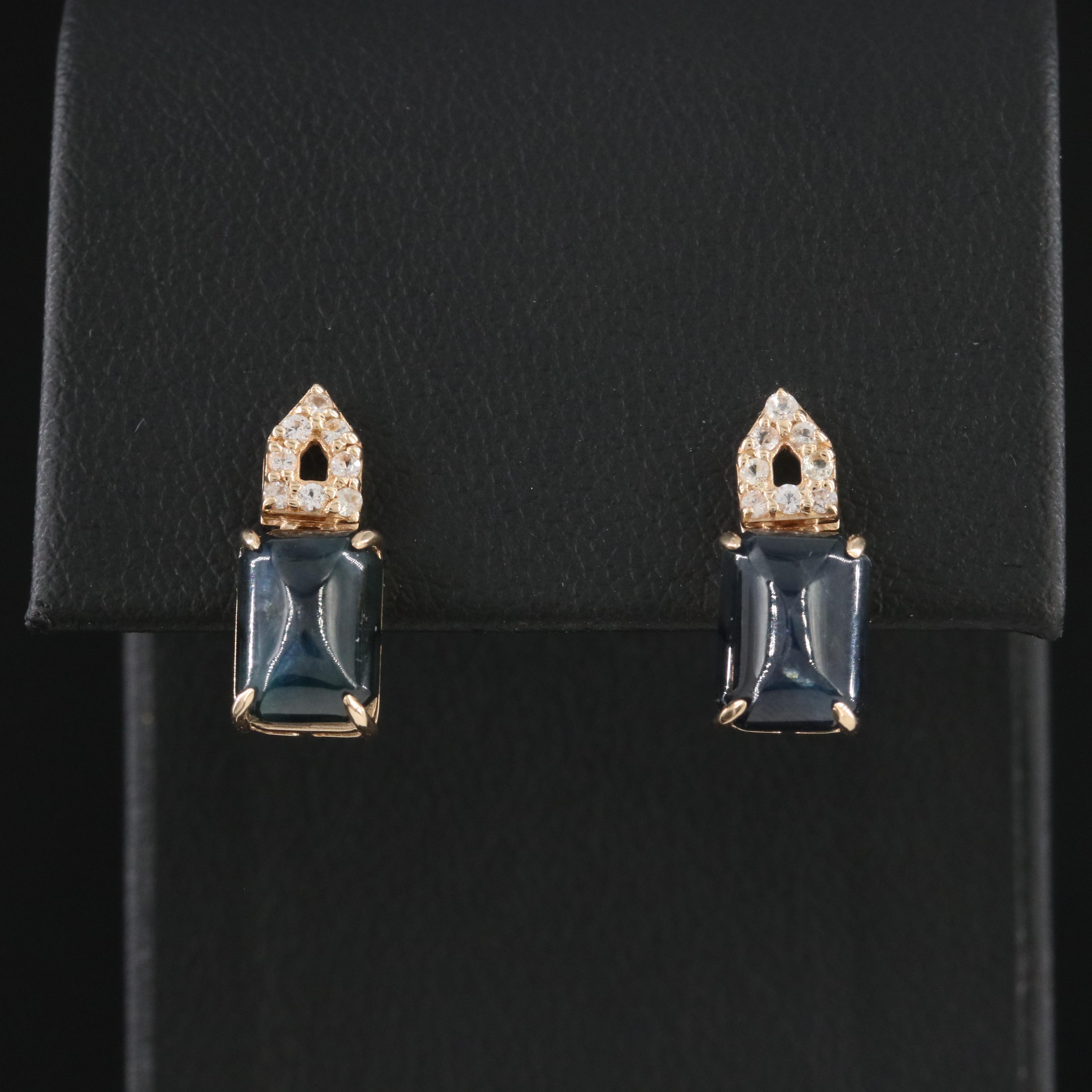 14K Sapphire and White Topaz Earrings