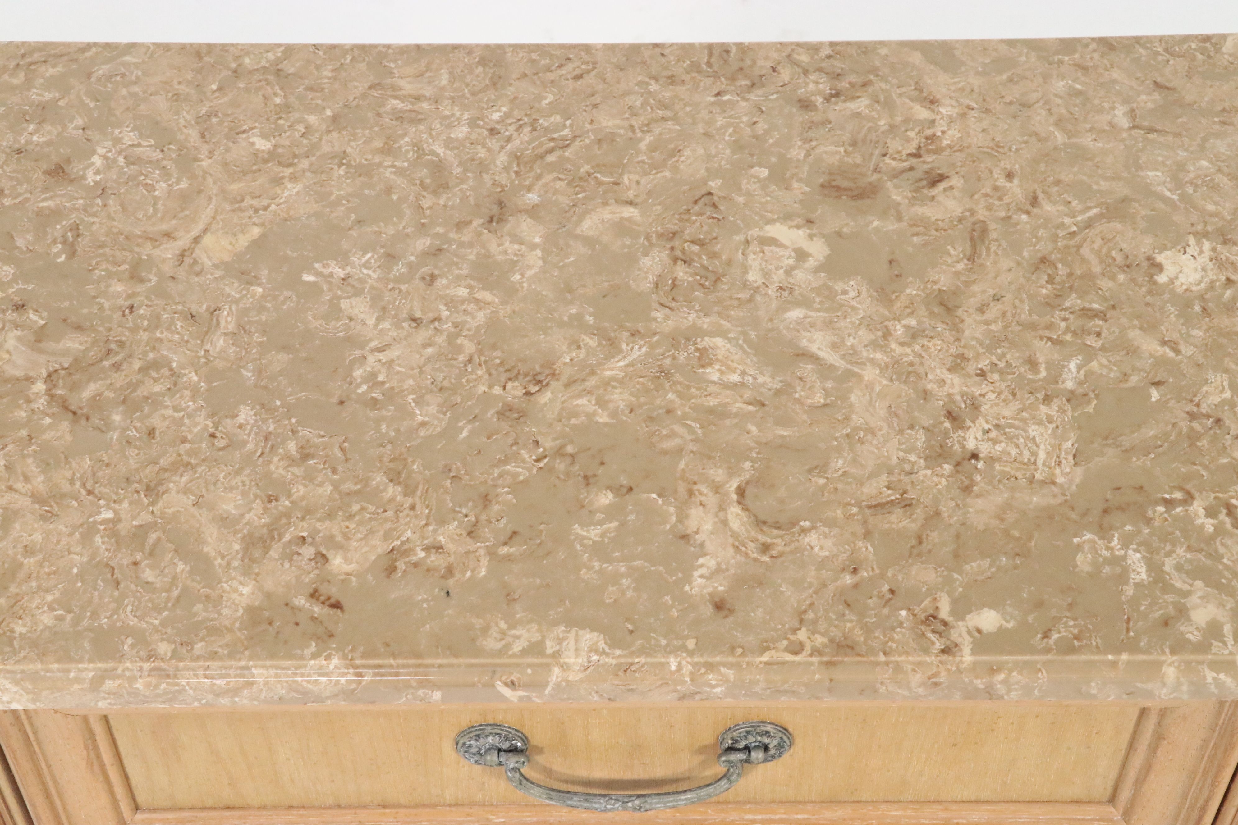 Pair of Stanley Furniture French Regency Style Marble Top Wood Nightstands