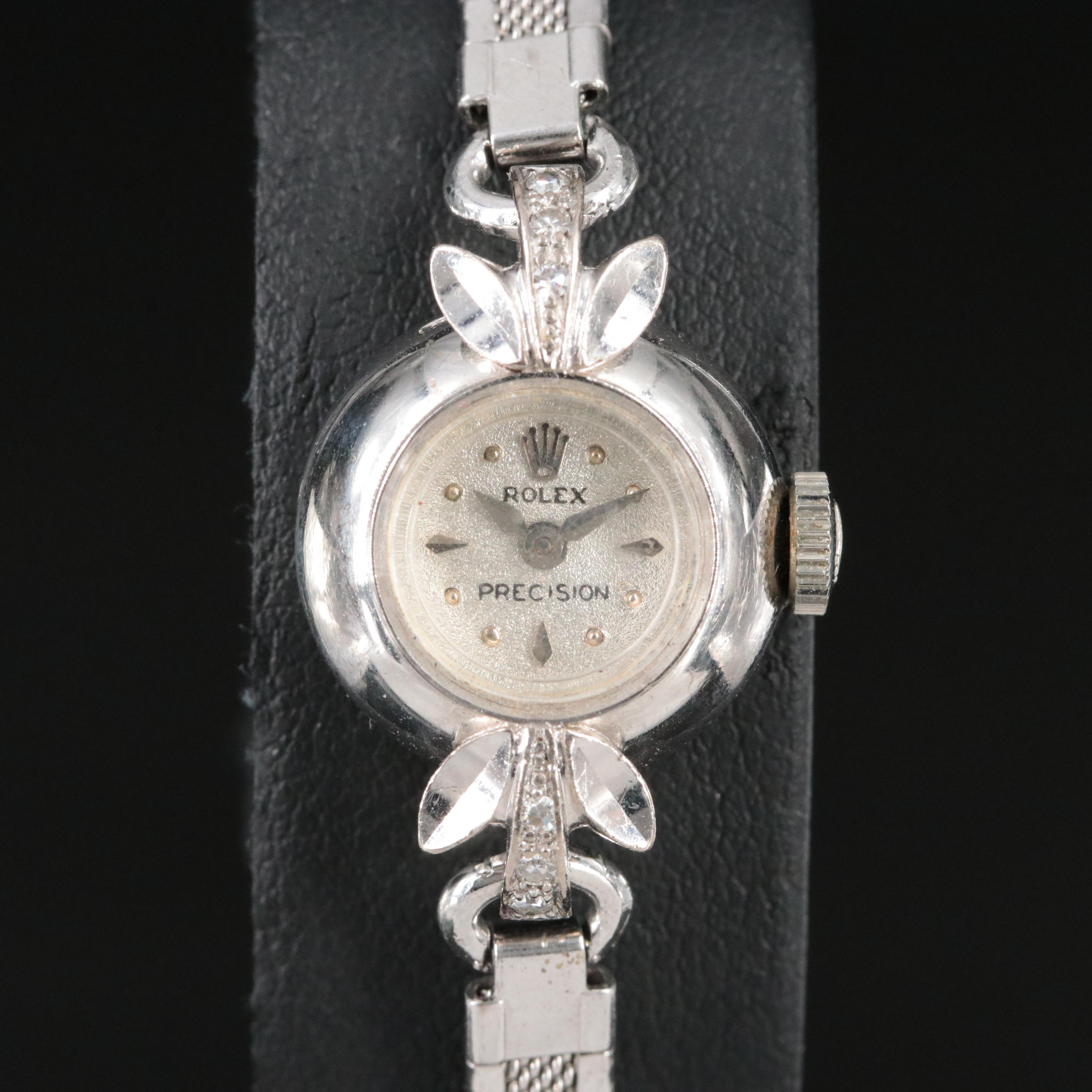 18K Vintage Rolex Precision Diamond Stem Wind Watch