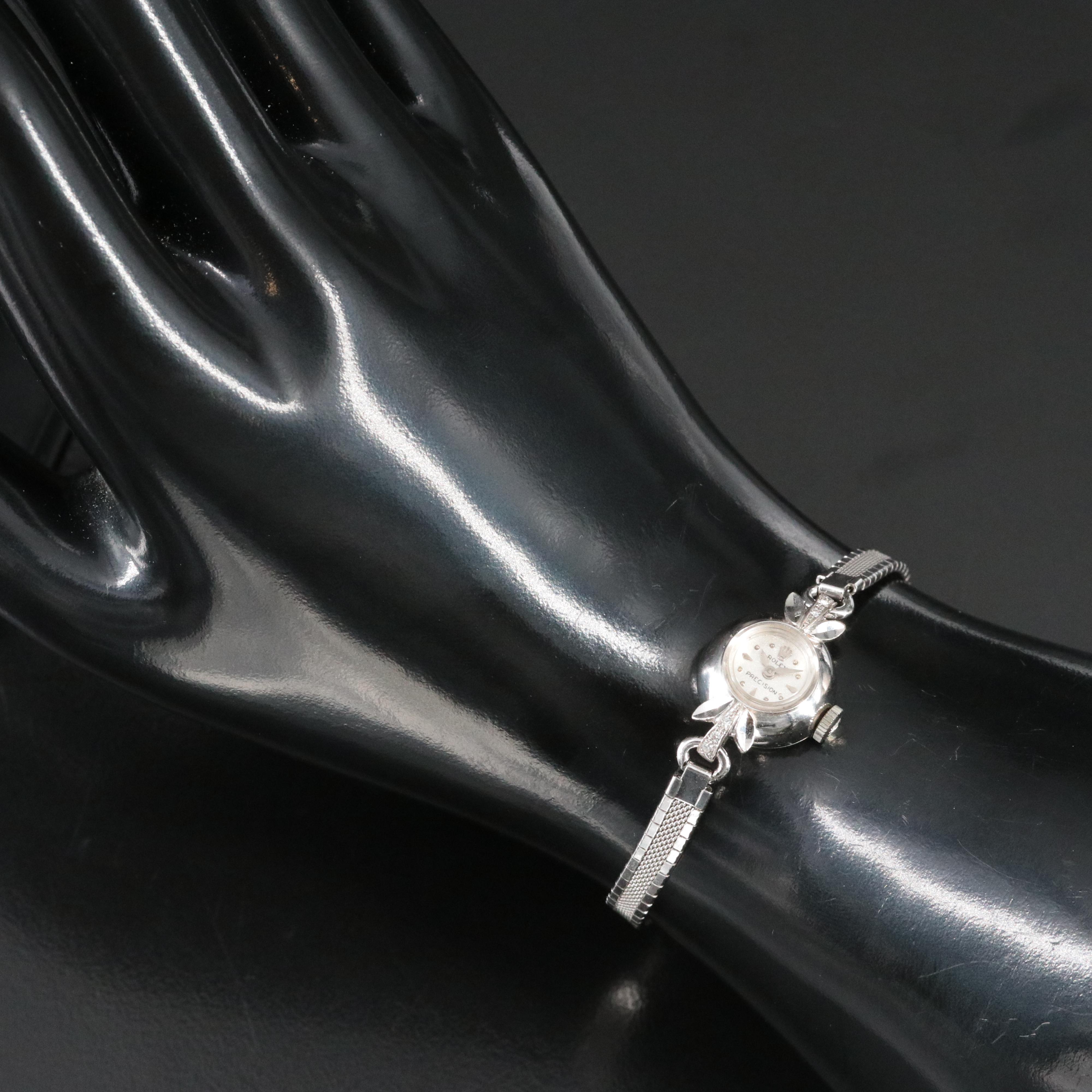 18K Vintage Rolex Precision Diamond Stem Wind Watch